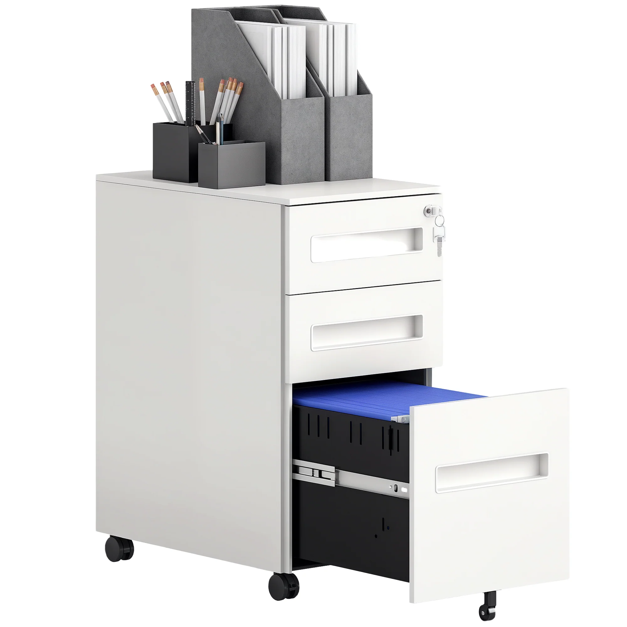 Vinsetto Lockable Mobile Filing Cabinet w/ 3 Drawers 30 x 43.5 x 60 cm - Image 10