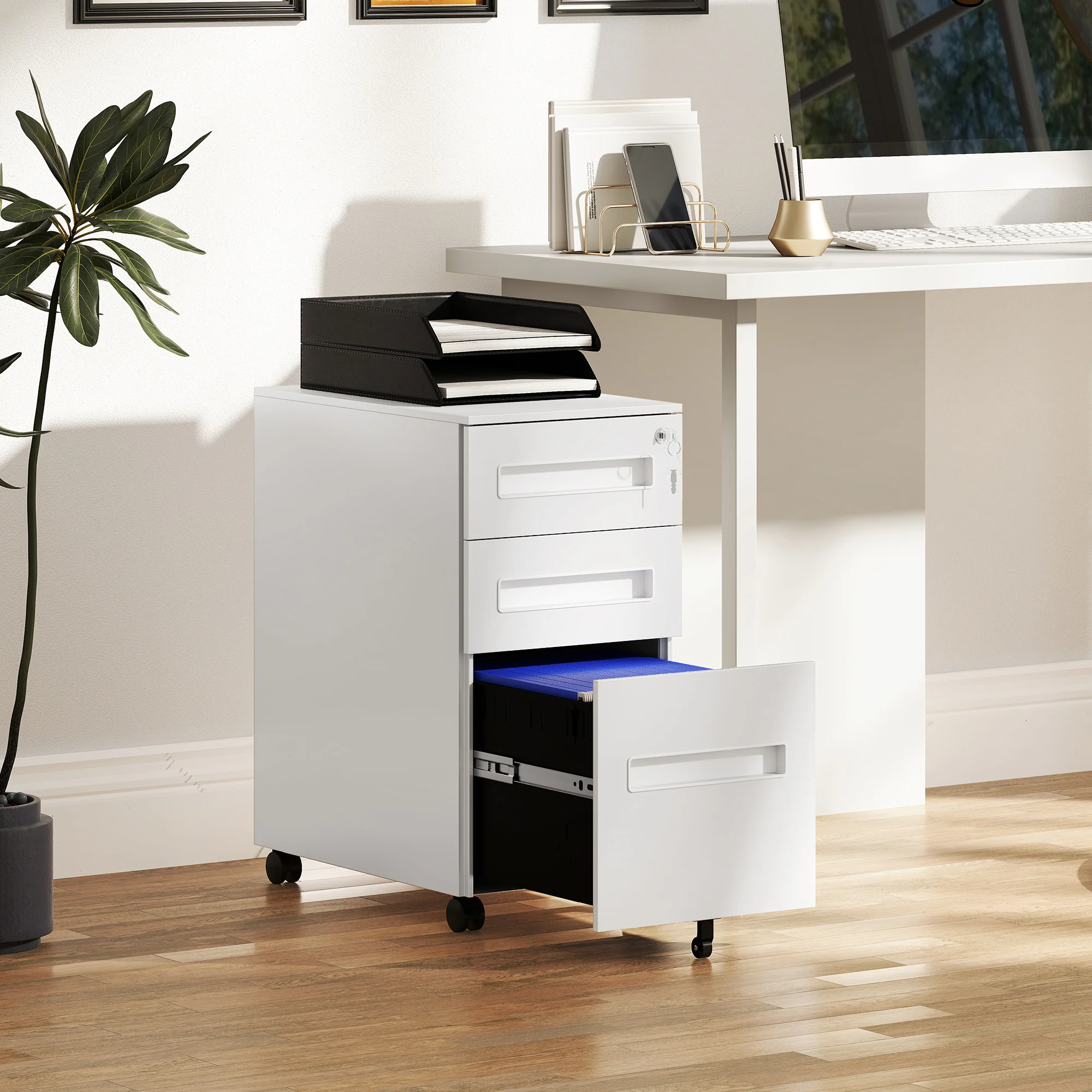 Vinsetto Lockable Mobile Filing Cabinet w/ 3 Drawers 30 x 43.5 x 60 cm - Image 11