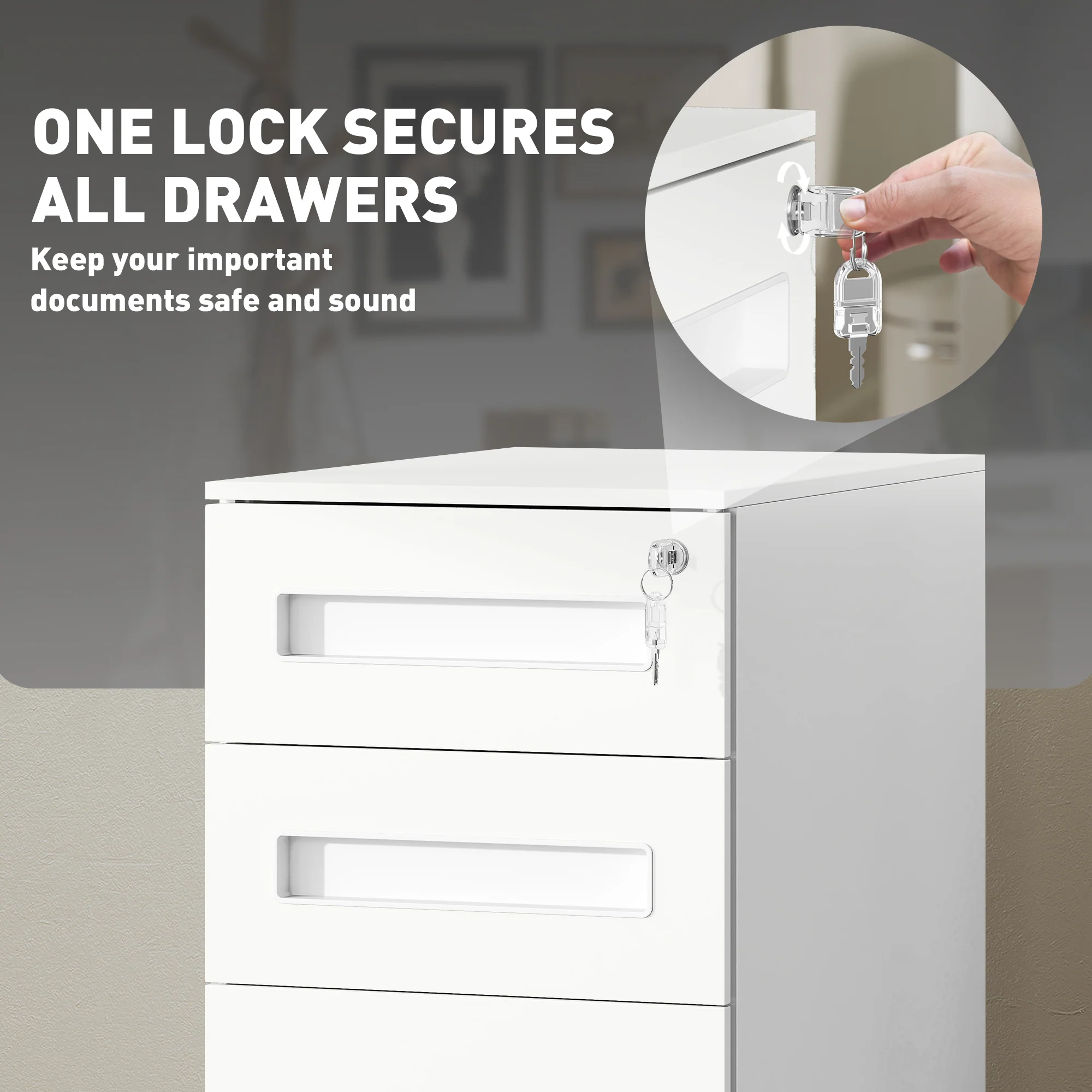Vinsetto Lockable Mobile Filing Cabinet w/ 3 Drawers 30 x 43.5 x 60 cm - Image 15
