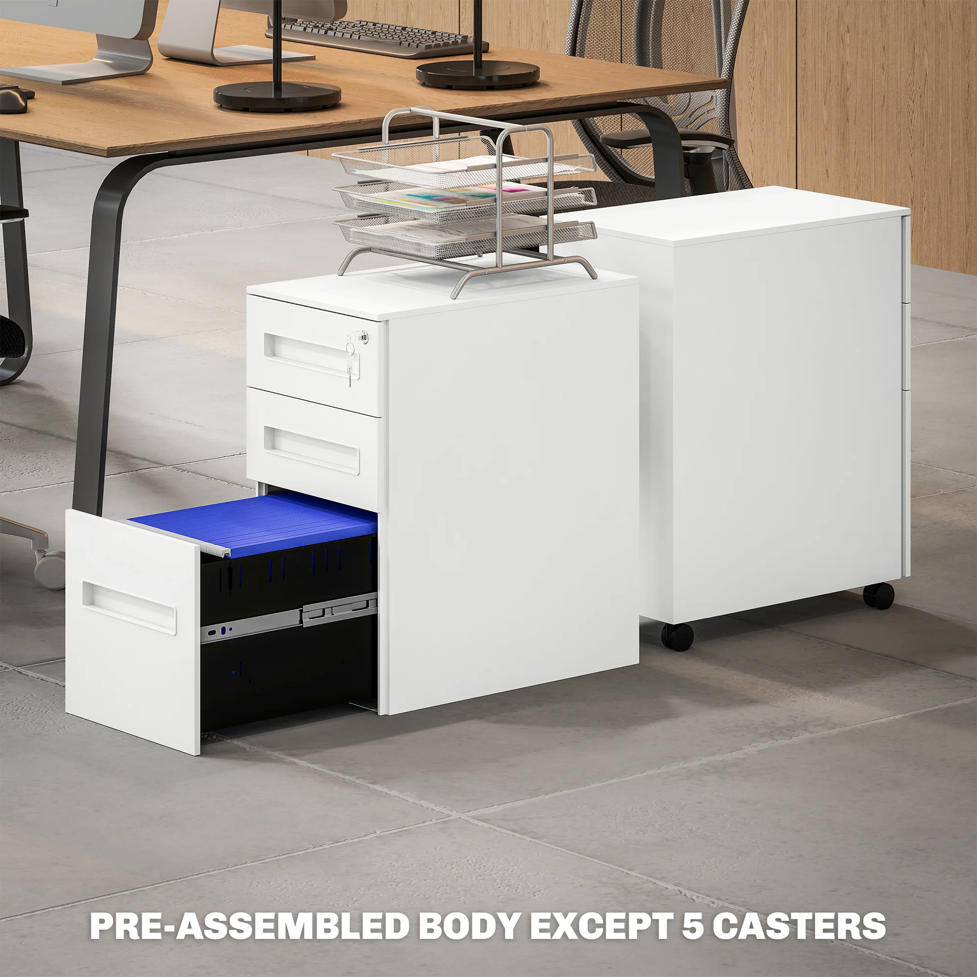 Vinsetto Lockable Mobile Filing Cabinet w/ 3 Drawers 30 x 43.5 x 60 cm - Image 17
