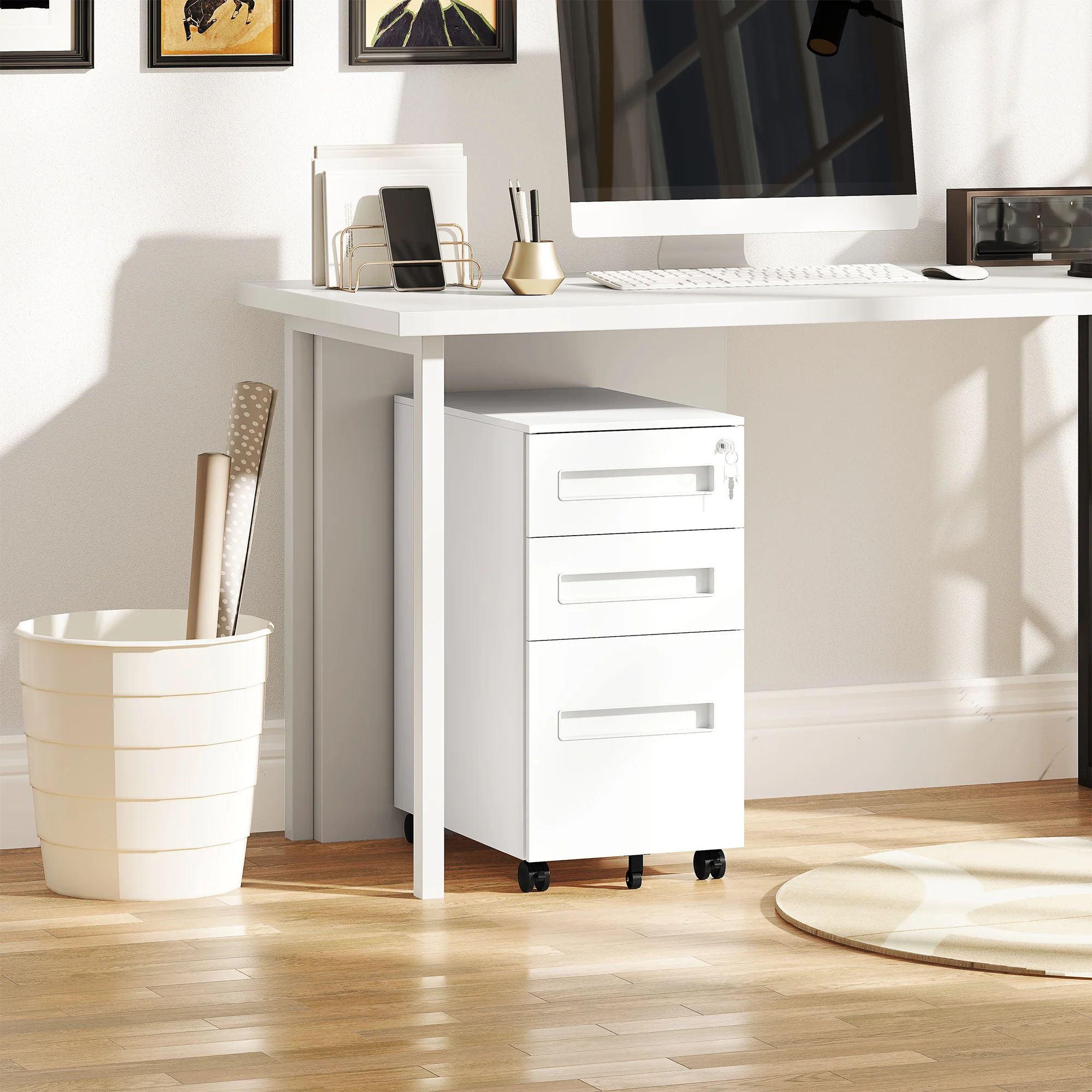 Vinsetto Lockable Mobile Filing Cabinet w/ 3 Drawers 30 x 43.5 x 60 cm - Image 18
