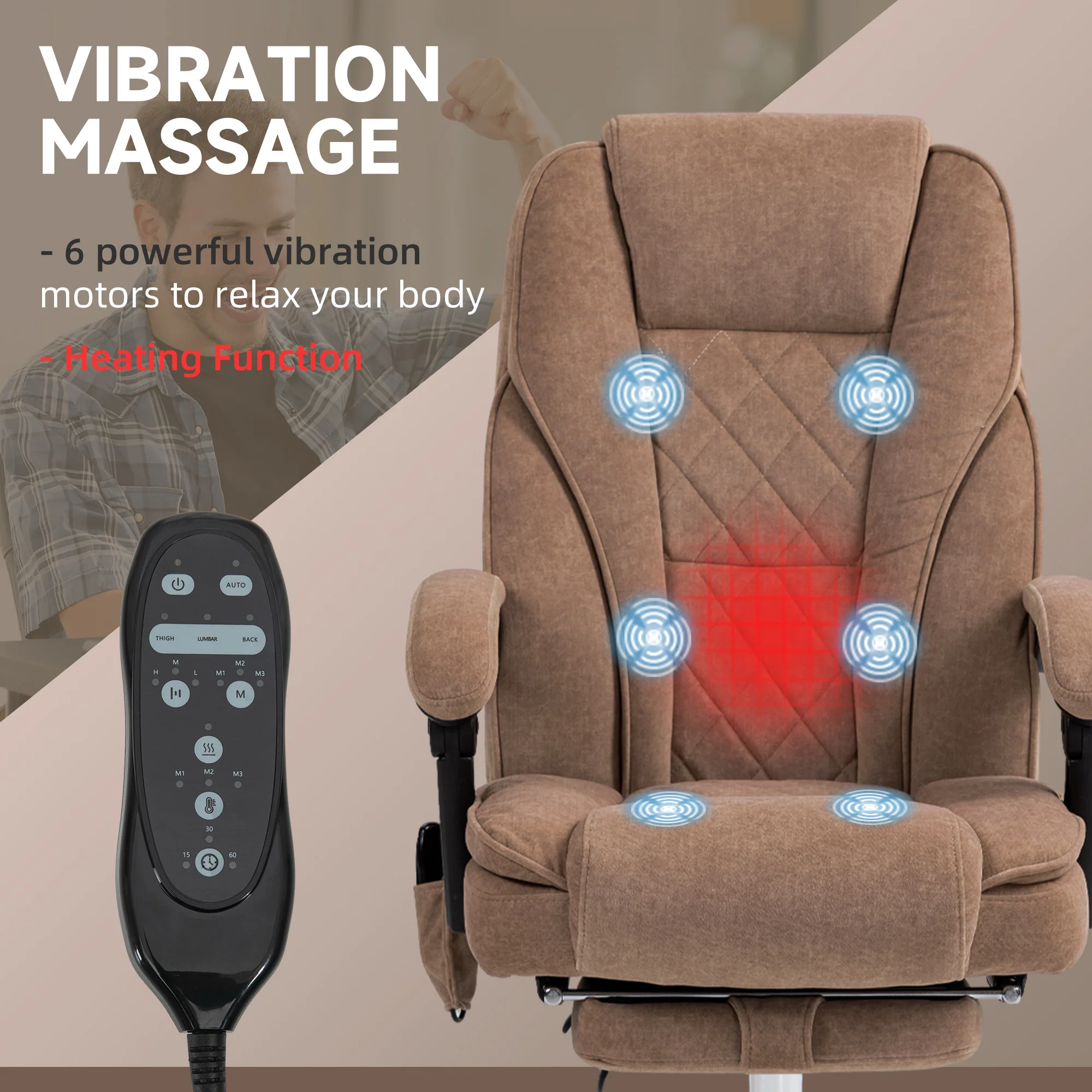 Vinsetto Massage Office Chair, Heated Reclining Desk Chair - Image 12