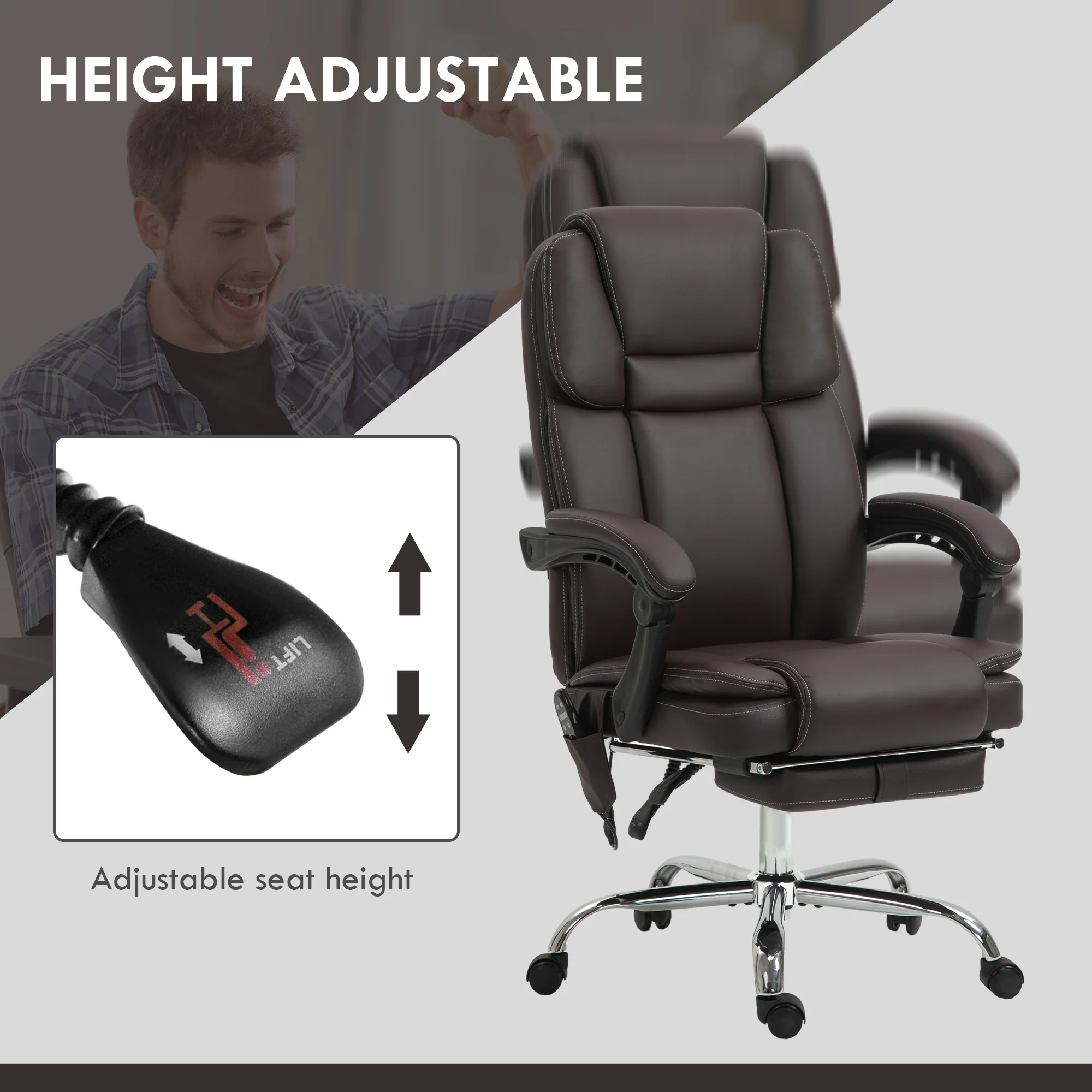 Vinsetto Massage Office Chair, PU Leather High Back Recliner - Image 13