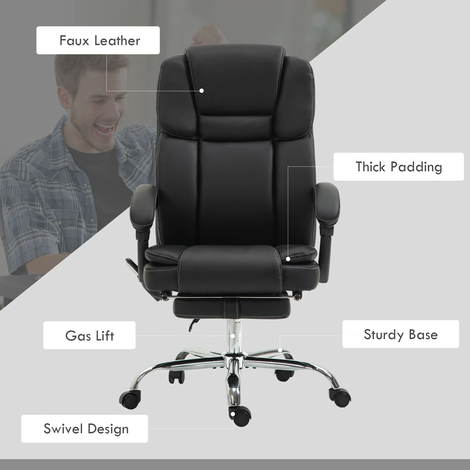 Vinsetto Massage Office Chair, PU Leather High Back Recliner - Image 7