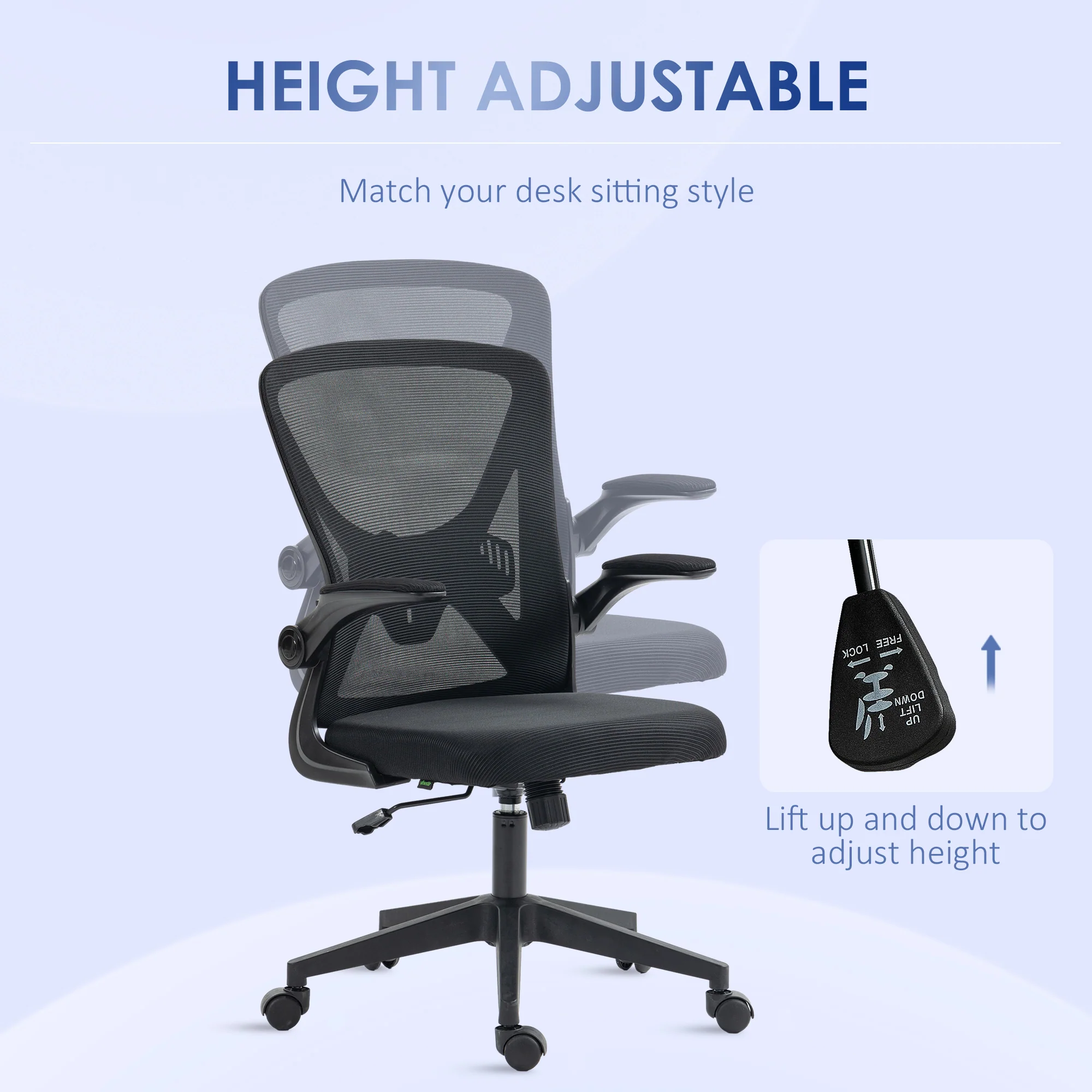 Vinsetto Mesh Office Chair Computer Chair With Swivel Wheels For Home Office - Image 3