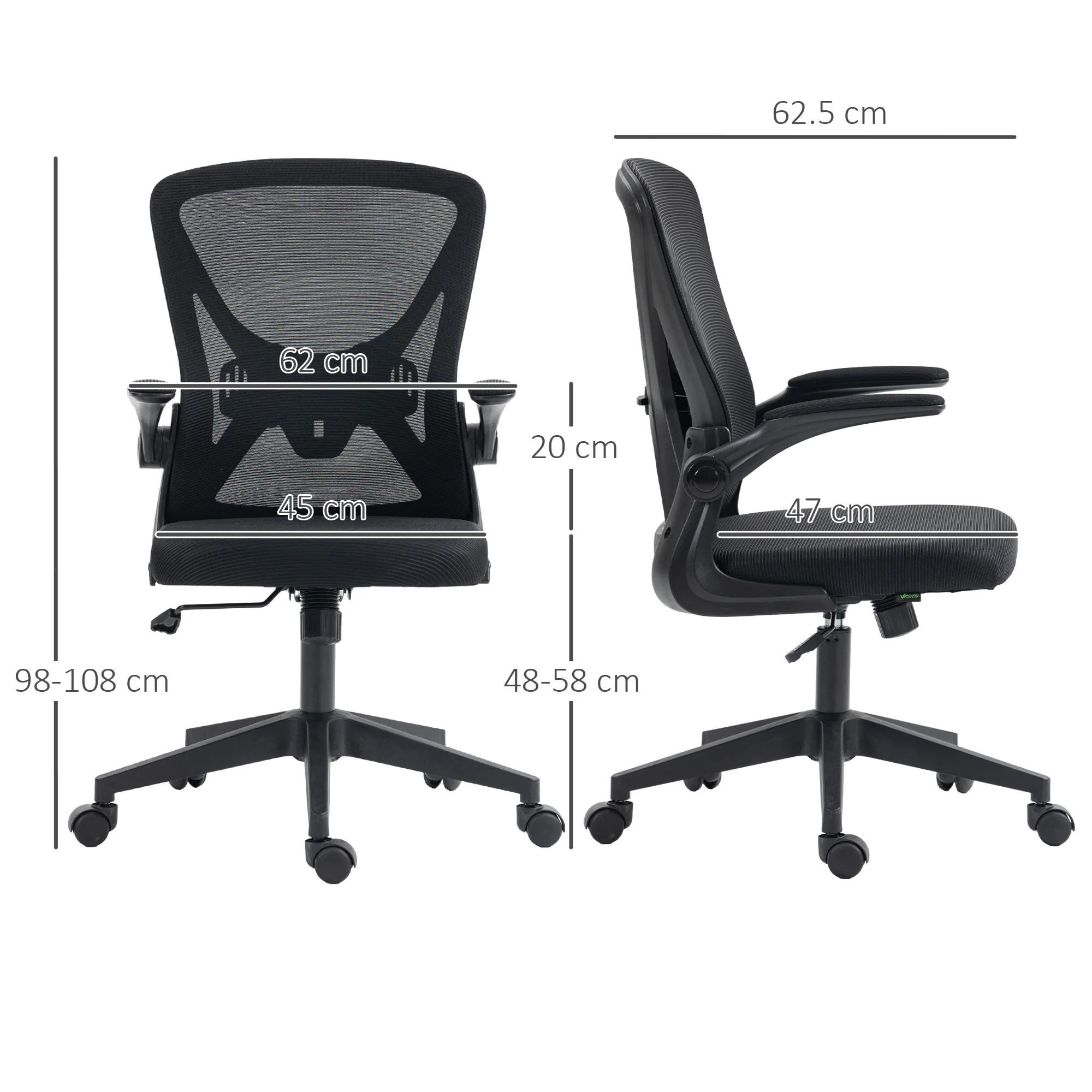 Vinsetto Mesh Office Chair Computer Chair With Swivel Wheels For Home Office - Image 5