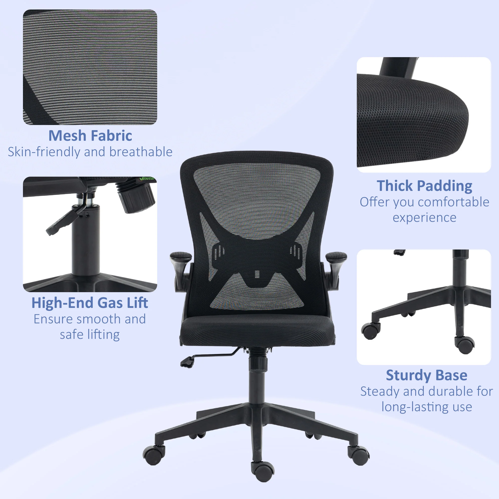 Vinsetto Mesh Office Chair Computer Chair With Swivel Wheels For Home Office - Image 9