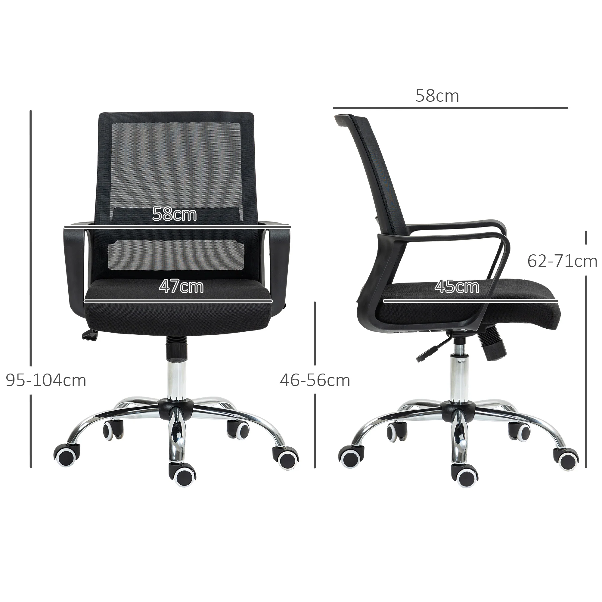 Vinsetto Mesh Office Chair Desk Chair W/ Swivel Seat Adjustable Height Black - Image 5
