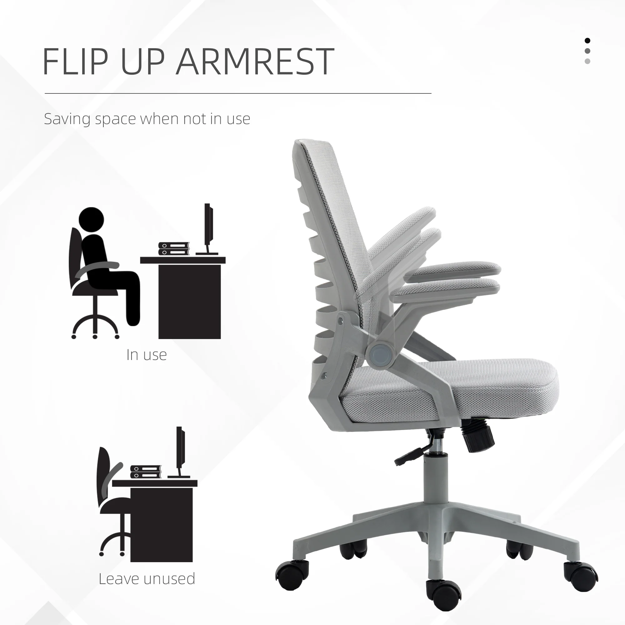 Vinsetto Mesh Office Chair Home Swivel Task Chair w/ Lumbar Support, Arm, Grey - Image 3