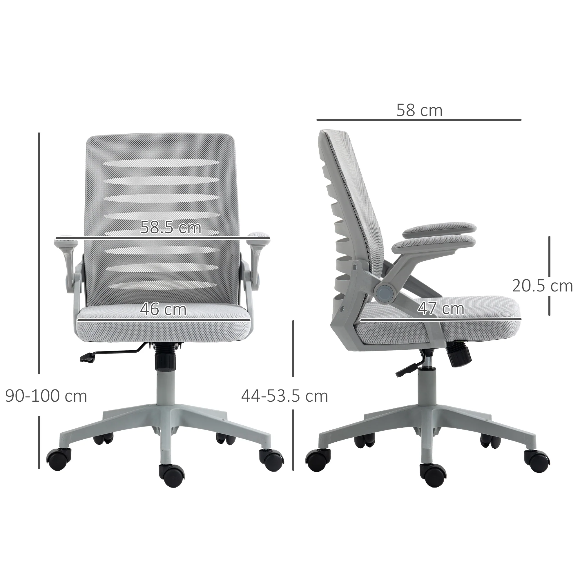 Vinsetto Mesh Office Chair Home Swivel Task Chair w/ Lumbar Support, Arm, Grey - Image 5