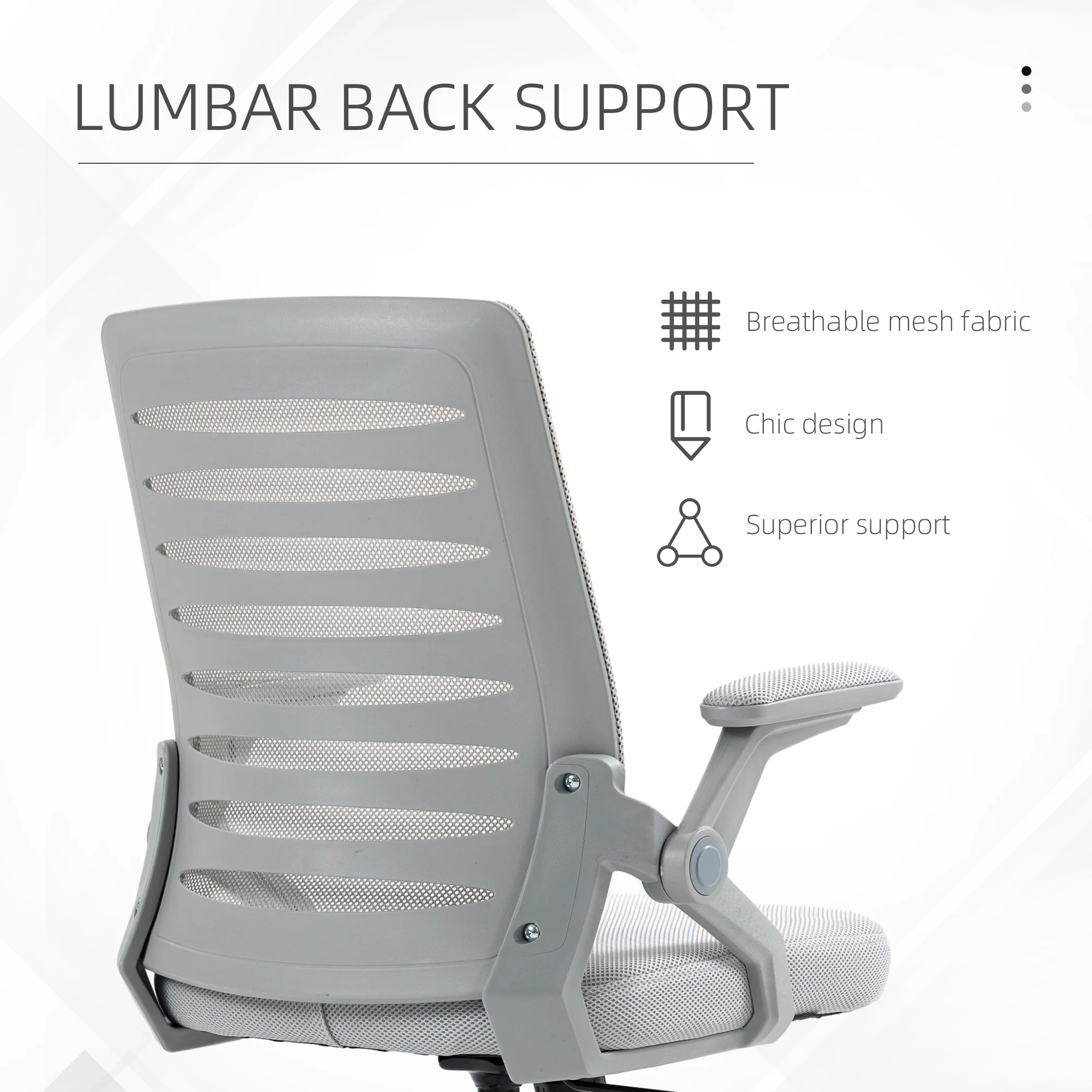 Vinsetto Mesh Office Chair Home Swivel Task Chair w/ Lumbar Support, Arm, Grey - Image 6