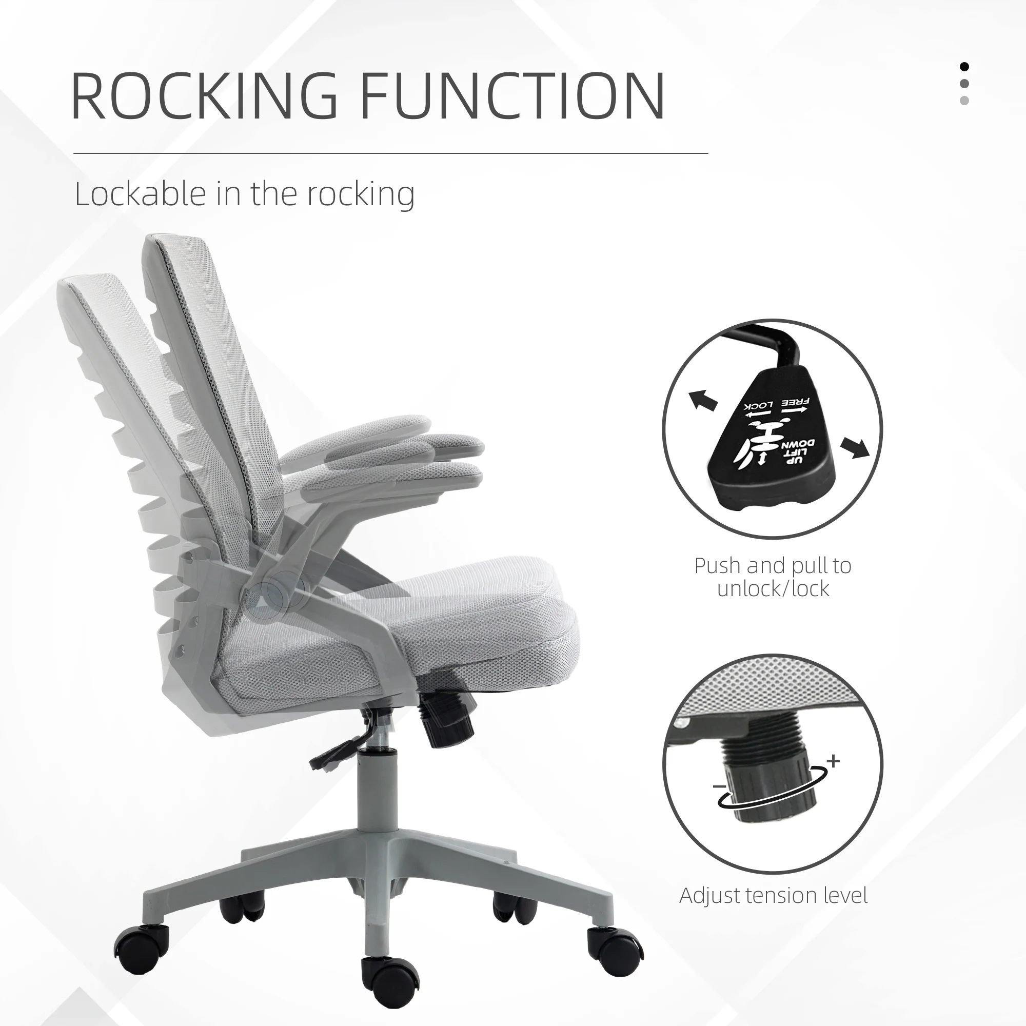 Vinsetto Mesh Office Chair Home Swivel Task Chair w/ Lumbar Support, Arm, Grey - Image 7