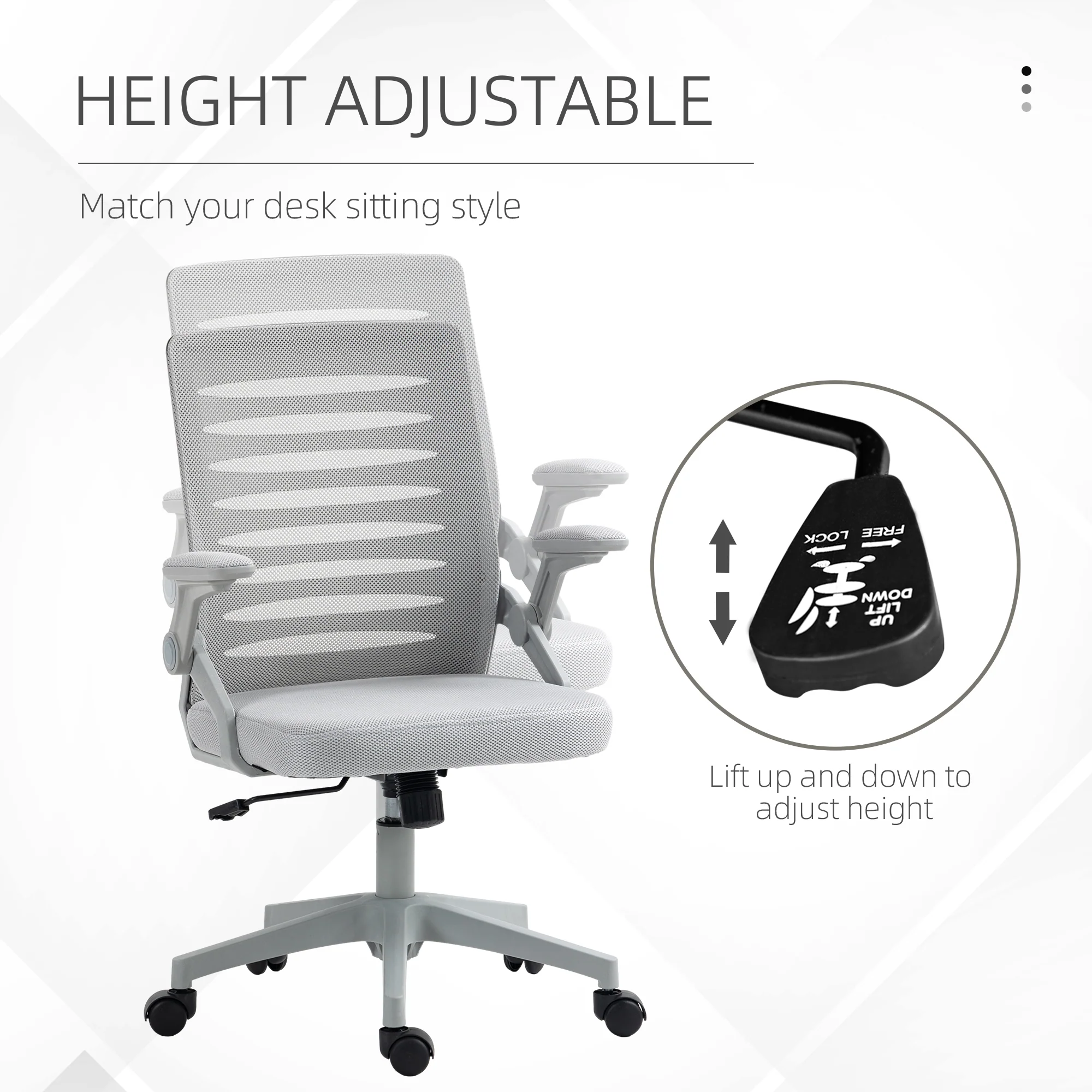 Vinsetto Mesh Office Chair Home Swivel Task Chair w/ Lumbar Support, Arm, Grey - Image 8