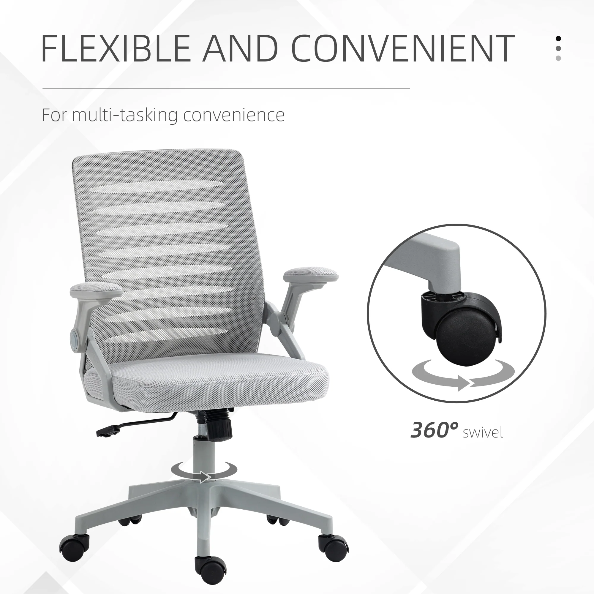 Vinsetto Mesh Office Chair Home Swivel Task Chair w/ Lumbar Support, Arm, Grey - Image 9