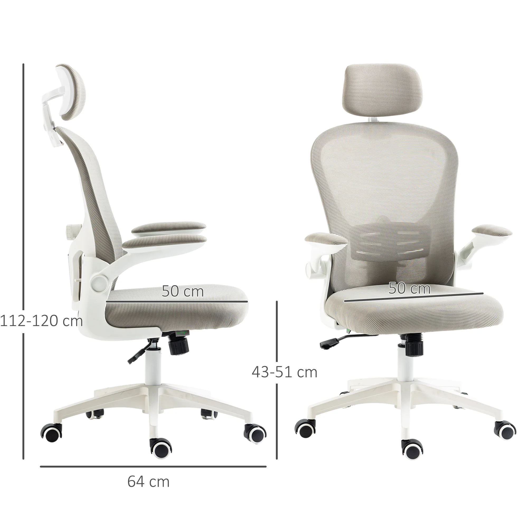 Vinsetto Mesh Office Chair With Headrest, 4D Lumbar Support, Flip-up Arm - Image 5