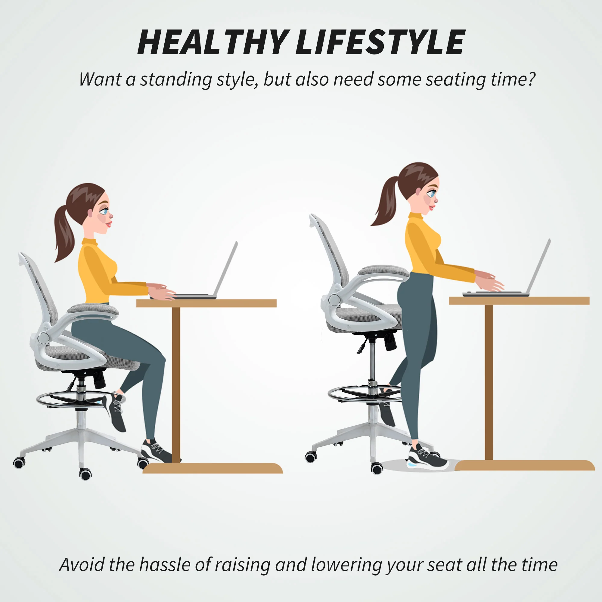 Vinsetto Mesh Office Stool, 60° Swivel Height Adjustable Chair - Image 13