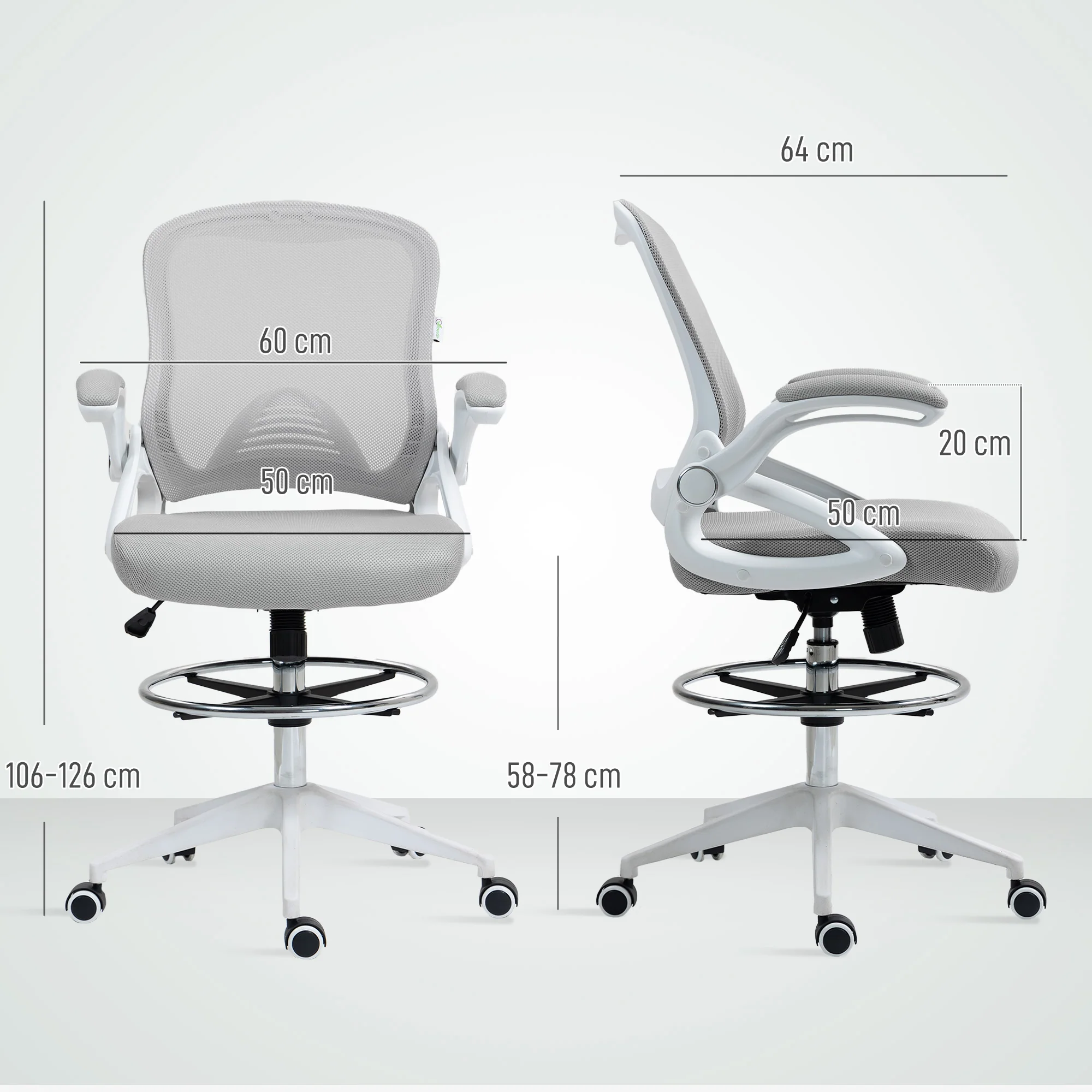 Vinsetto Mesh Office Stool, 60° Swivel Height Adjustable Chair - Image 14