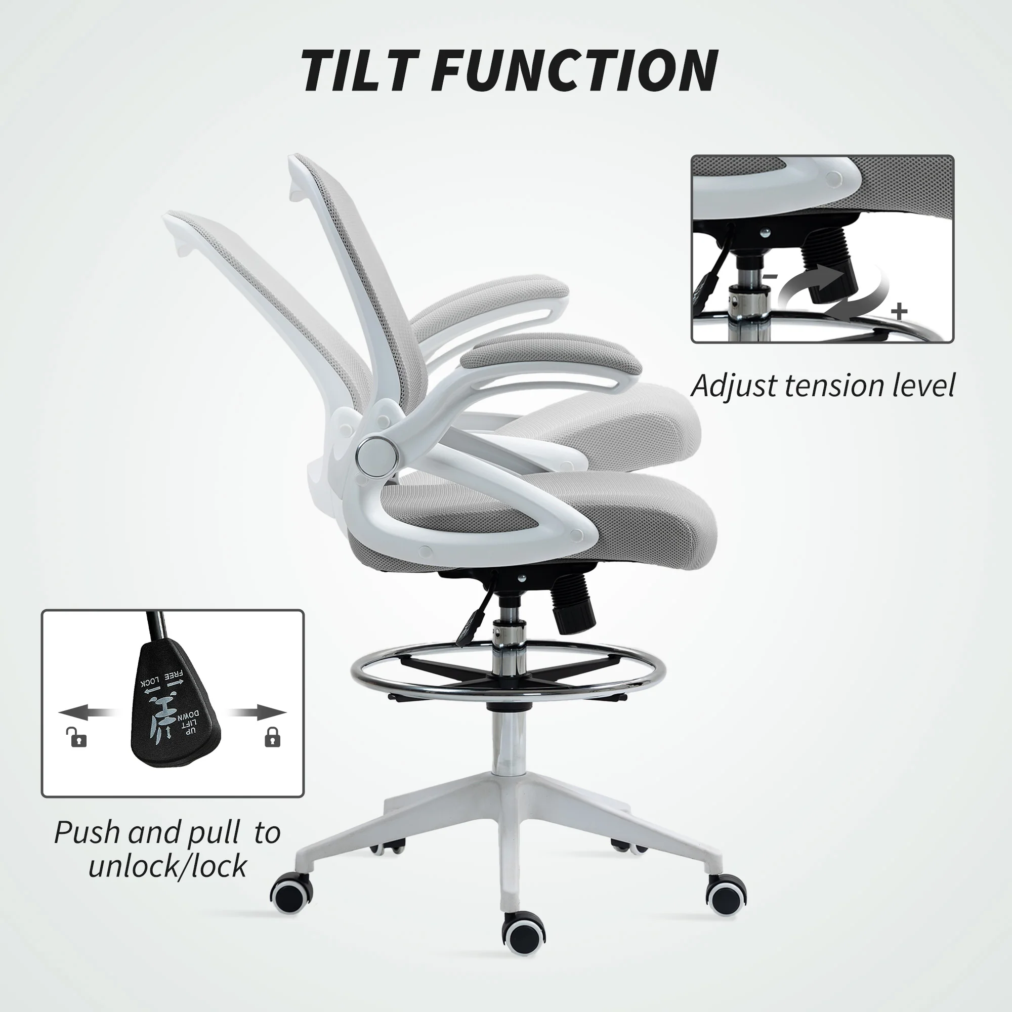Vinsetto Mesh Office Stool, 60° Swivel Height Adjustable Chair - Image 15
