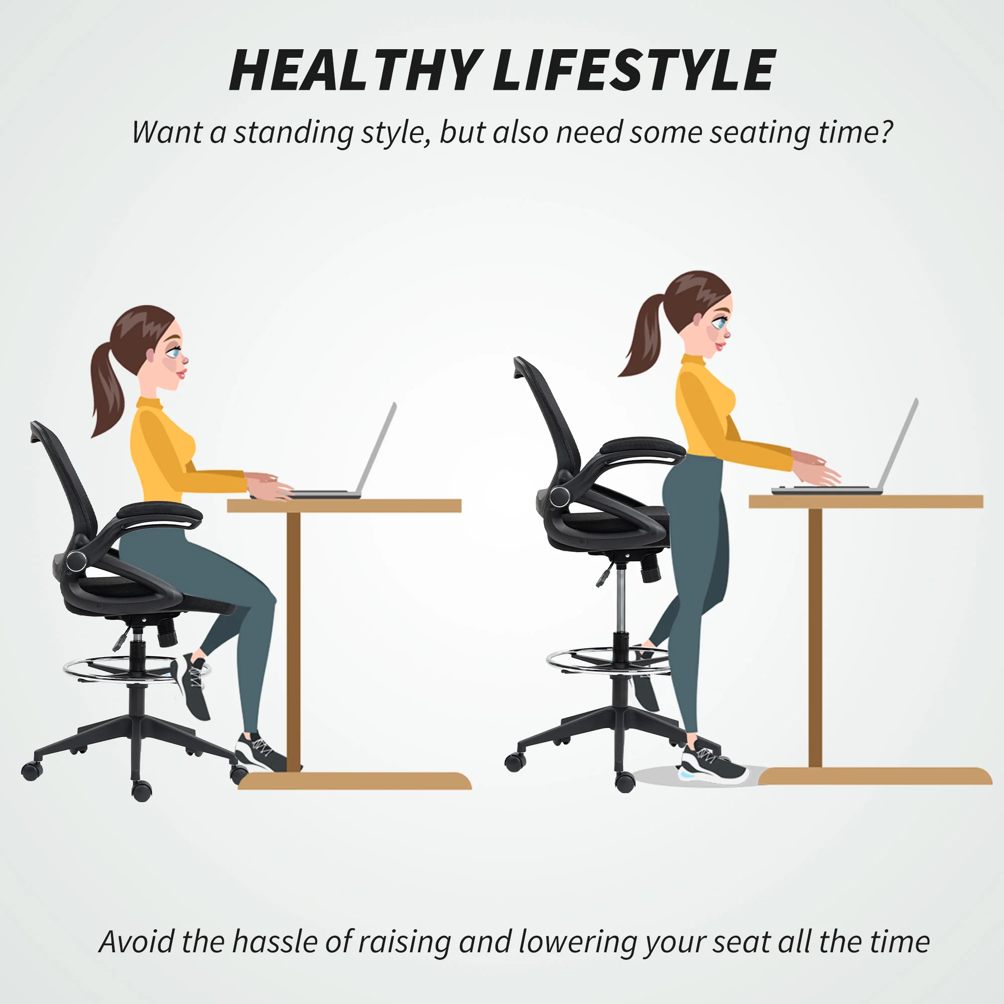 Vinsetto Mesh Office Stool, 60° Swivel Height Adjustable Chair - Image 4