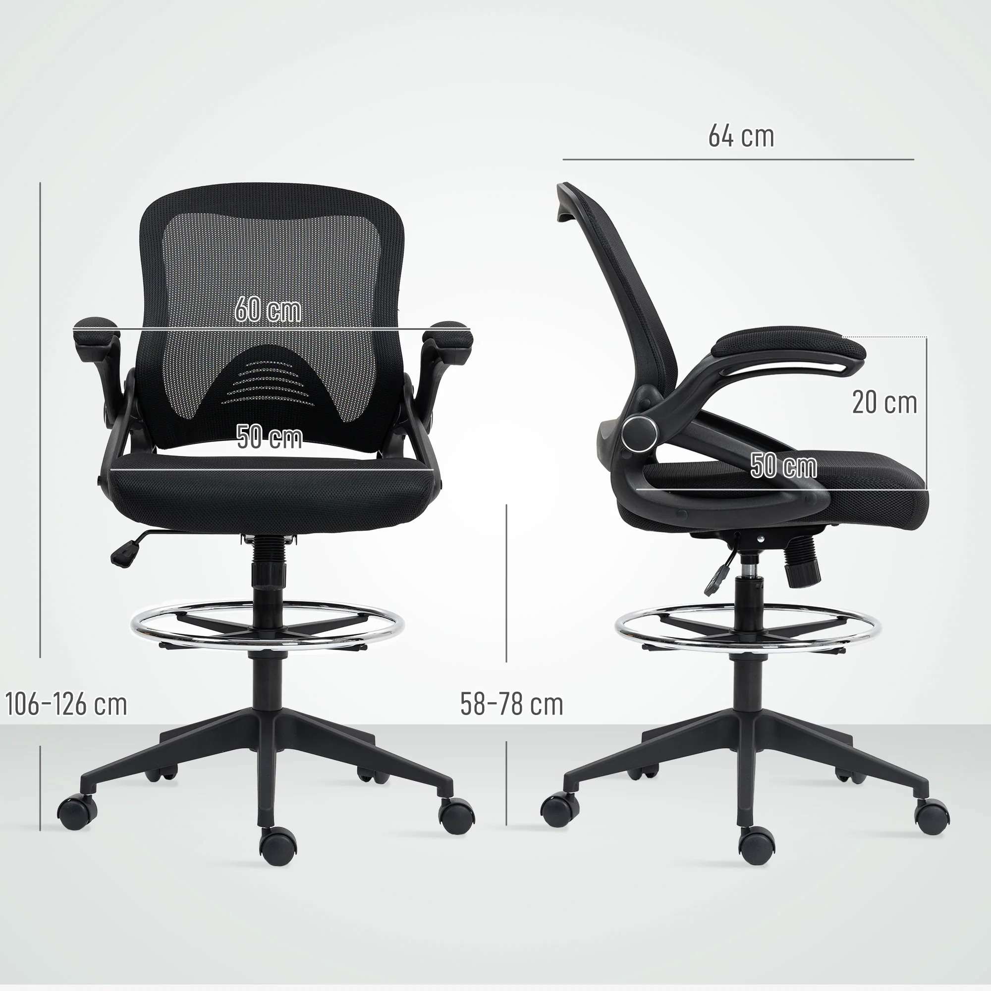 Vinsetto Mesh Office Stool, 60° Swivel Height Adjustable Chair - Image 5