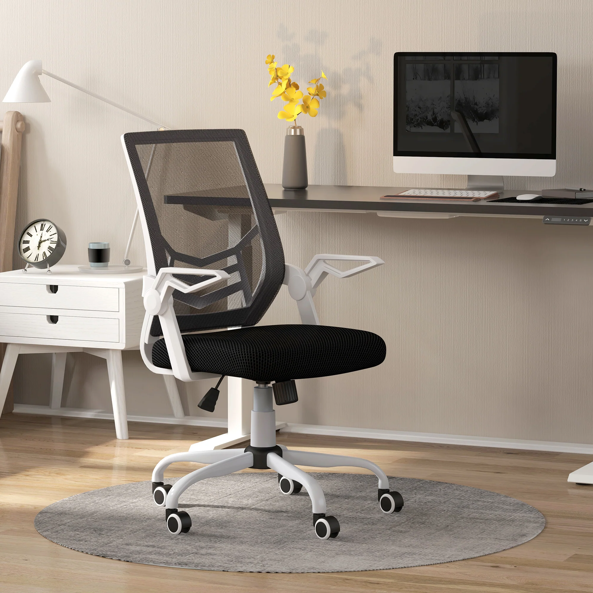 Vinsetto Mesh Swivel Office Chair Task Computer Chair w/ Lumbar Support, Black - Image 2