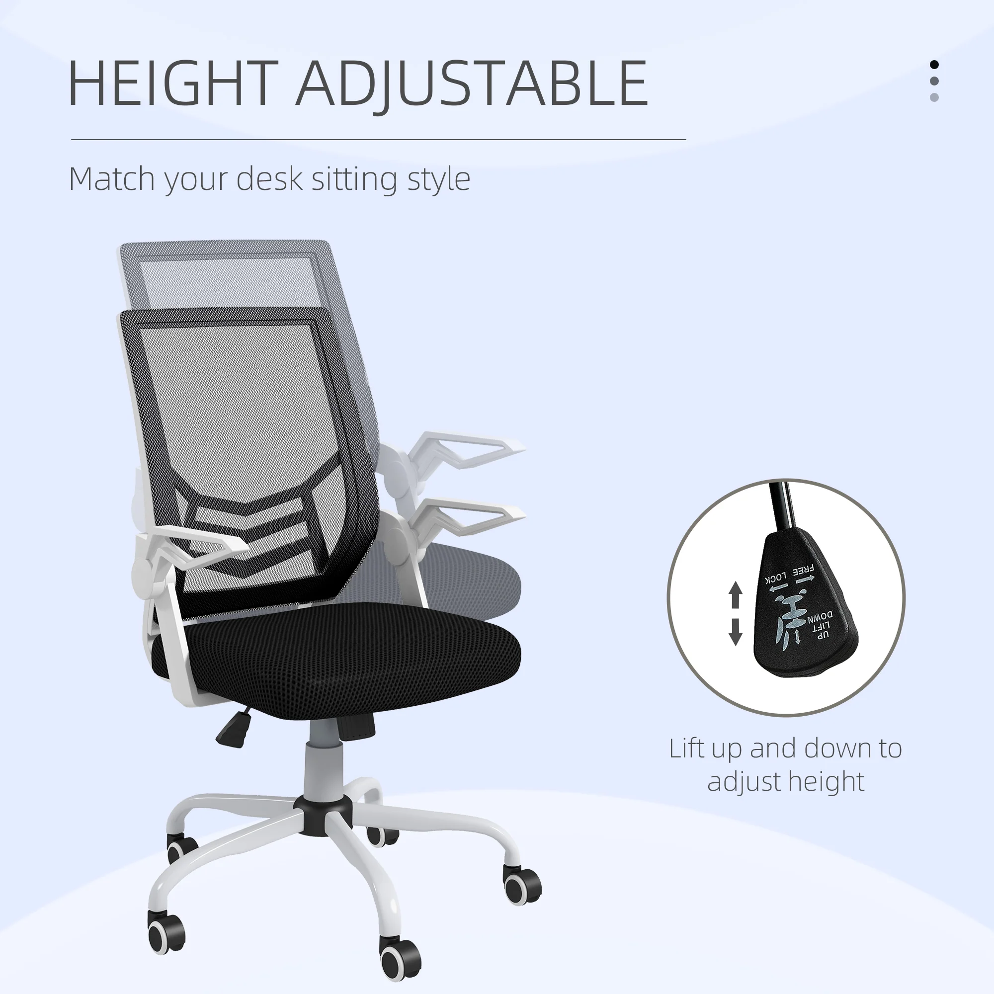 Vinsetto Mesh Swivel Office Chair Task Computer Chair w/ Lumbar Support, Black - Image 3