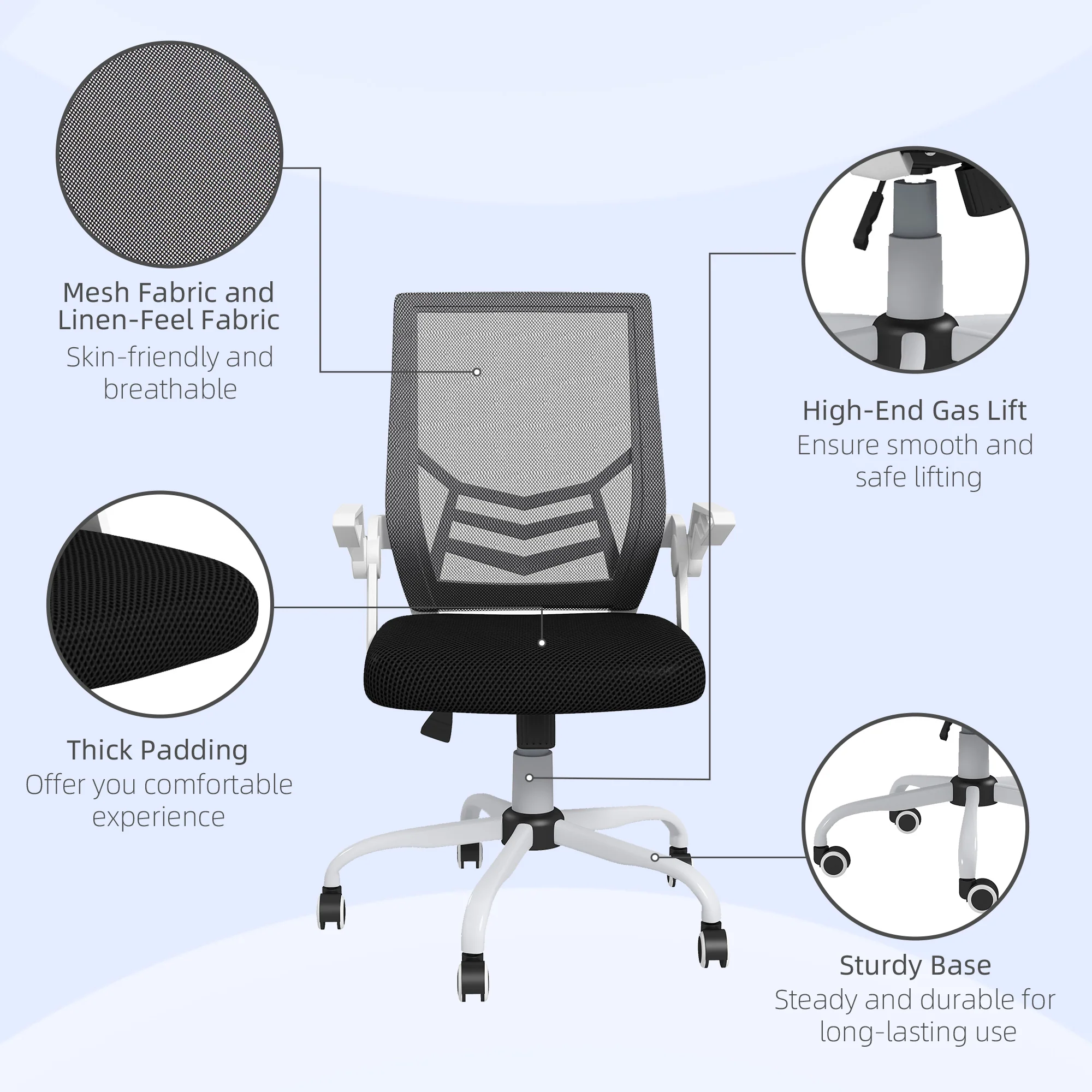 Vinsetto Mesh Swivel Office Chair Task Computer Chair w/ Lumbar Support, Black - Image 9
