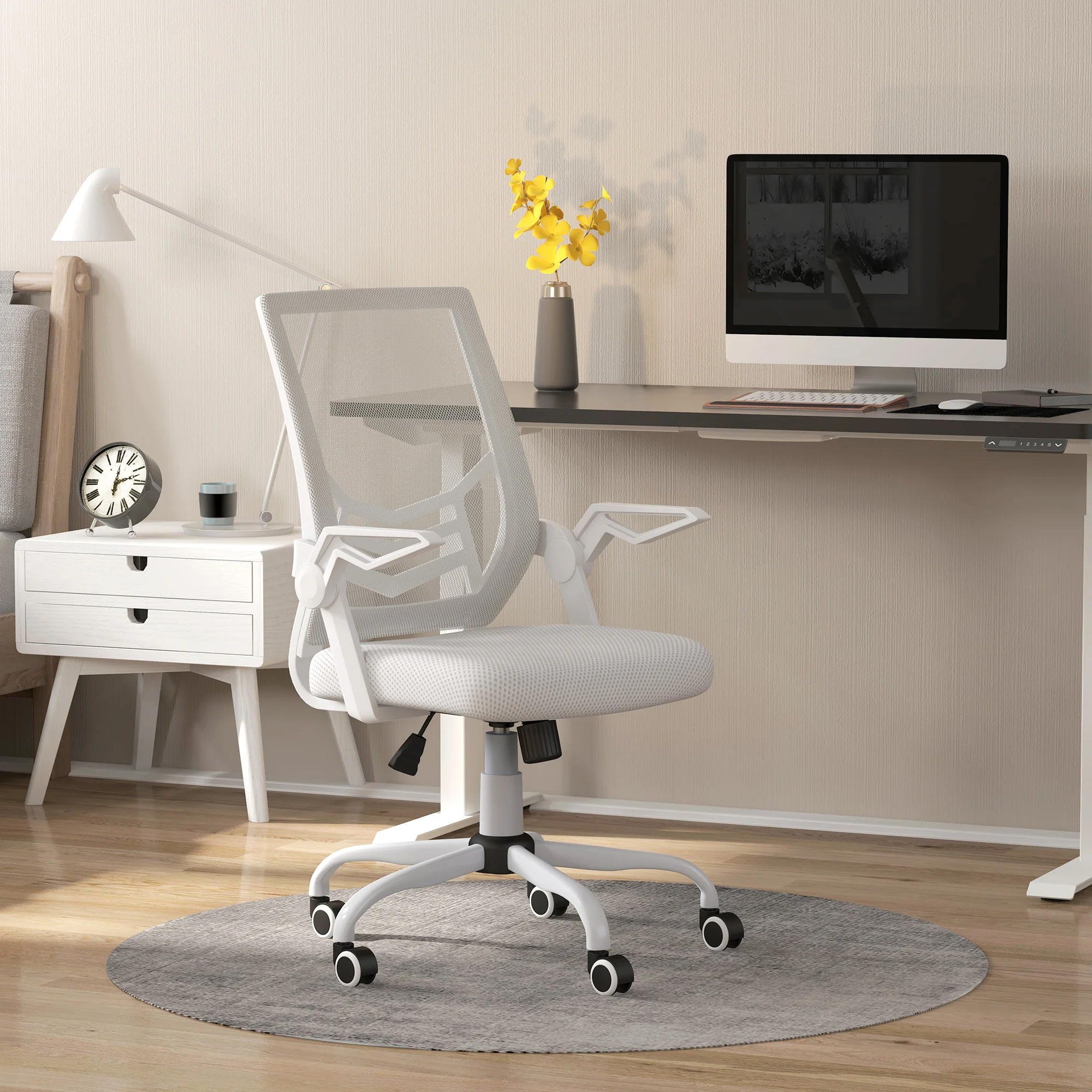 Vinsetto Mesh Swivel Office Chair Task Computer Chair w/ Lumbar Support, White - Image 2