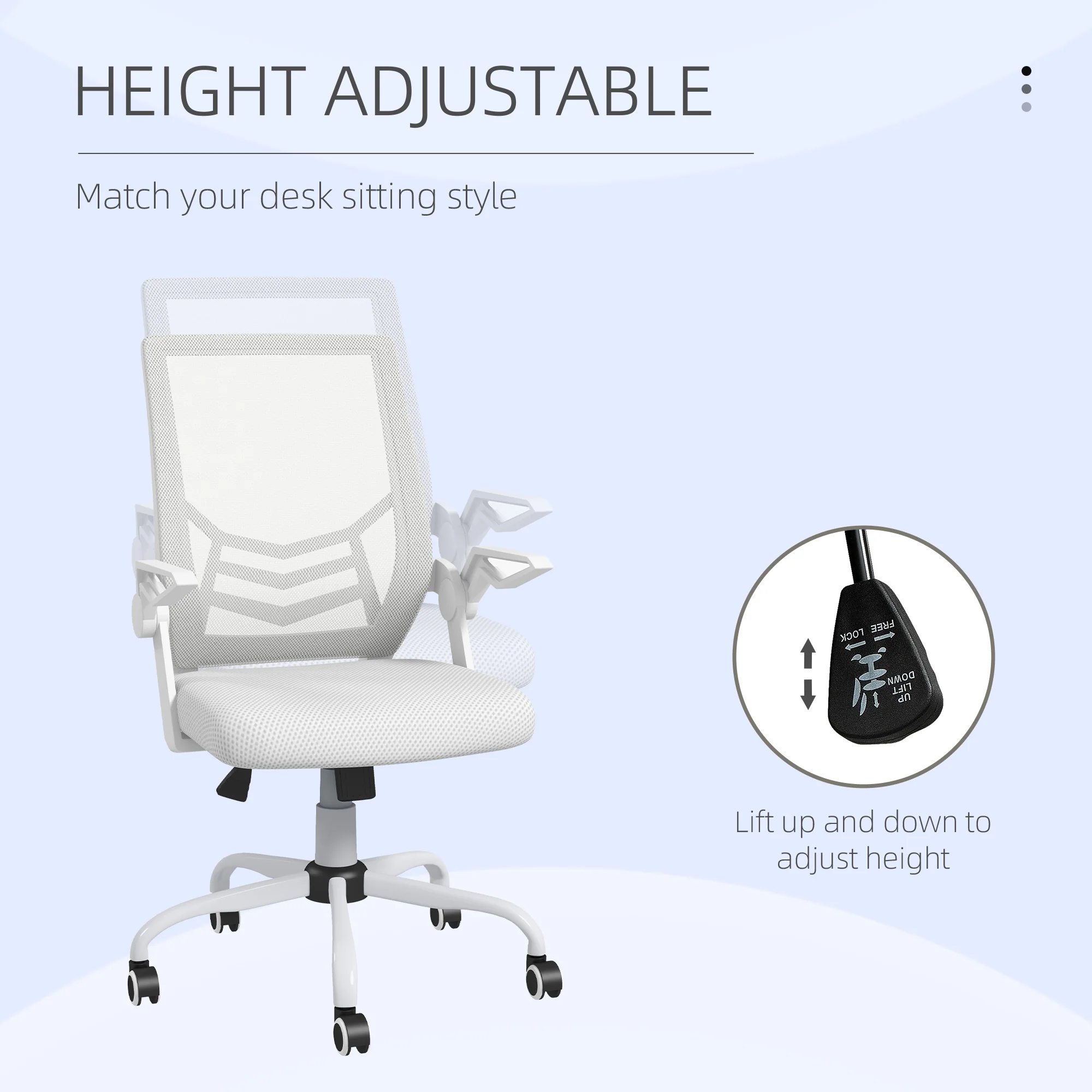 Vinsetto Mesh Swivel Office Chair Task Computer Chair w/ Lumbar Support, White - Image 3