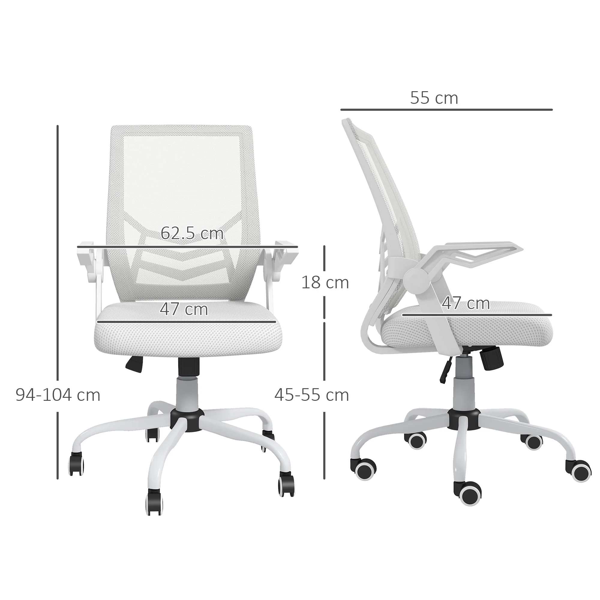 Vinsetto Mesh Swivel Office Chair Task Computer Chair w/ Lumbar Support, White - Image 5