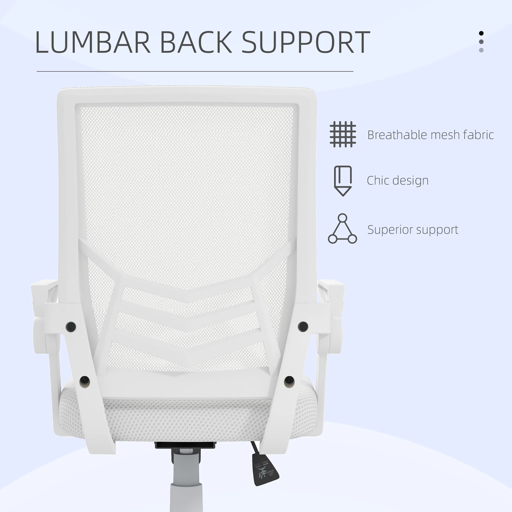 Vinsetto Mesh Swivel Office Chair Task Computer Chair w/ Lumbar Support, White - Image 6