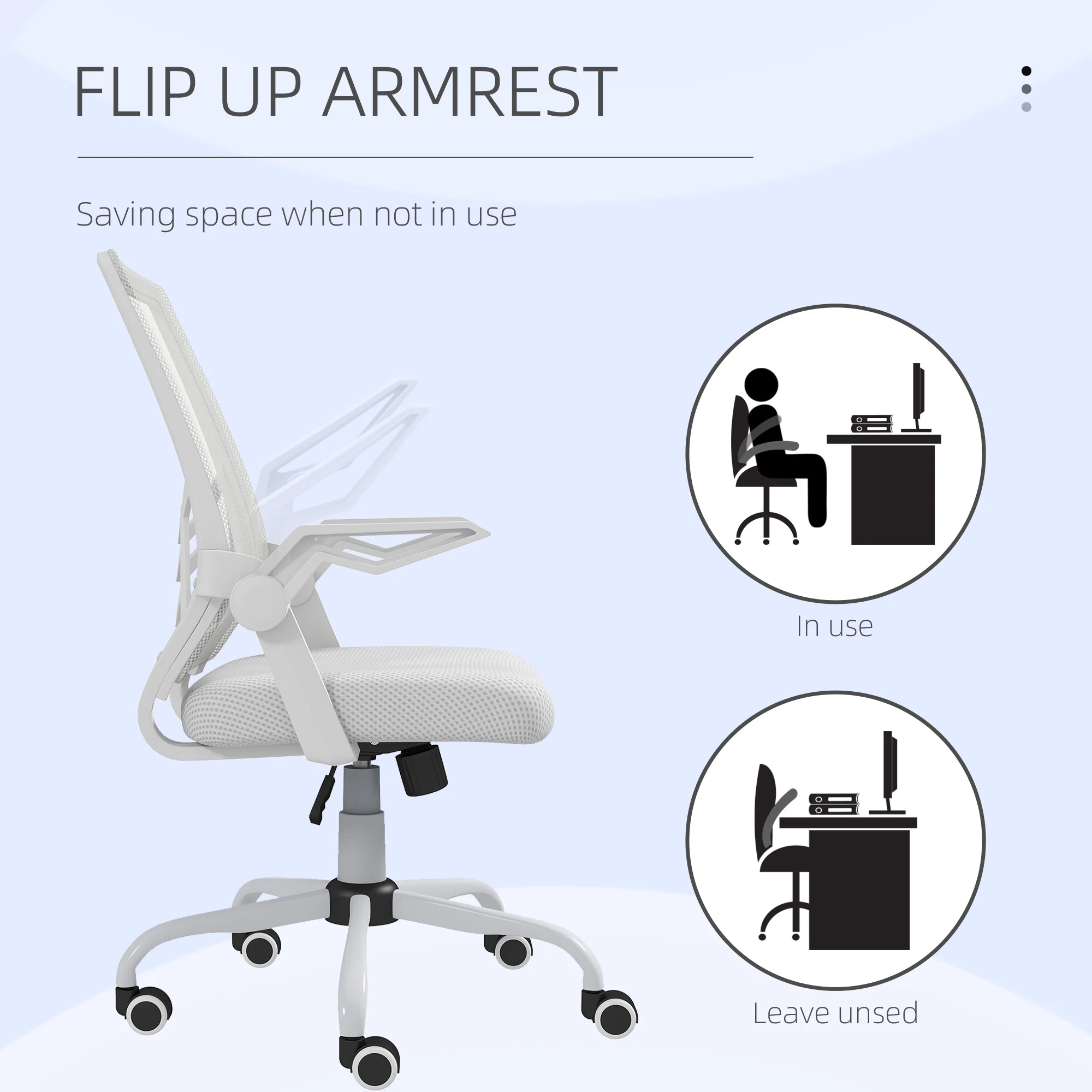 Vinsetto Mesh Swivel Office Chair Task Computer Chair w/ Lumbar Support, White - Image 7