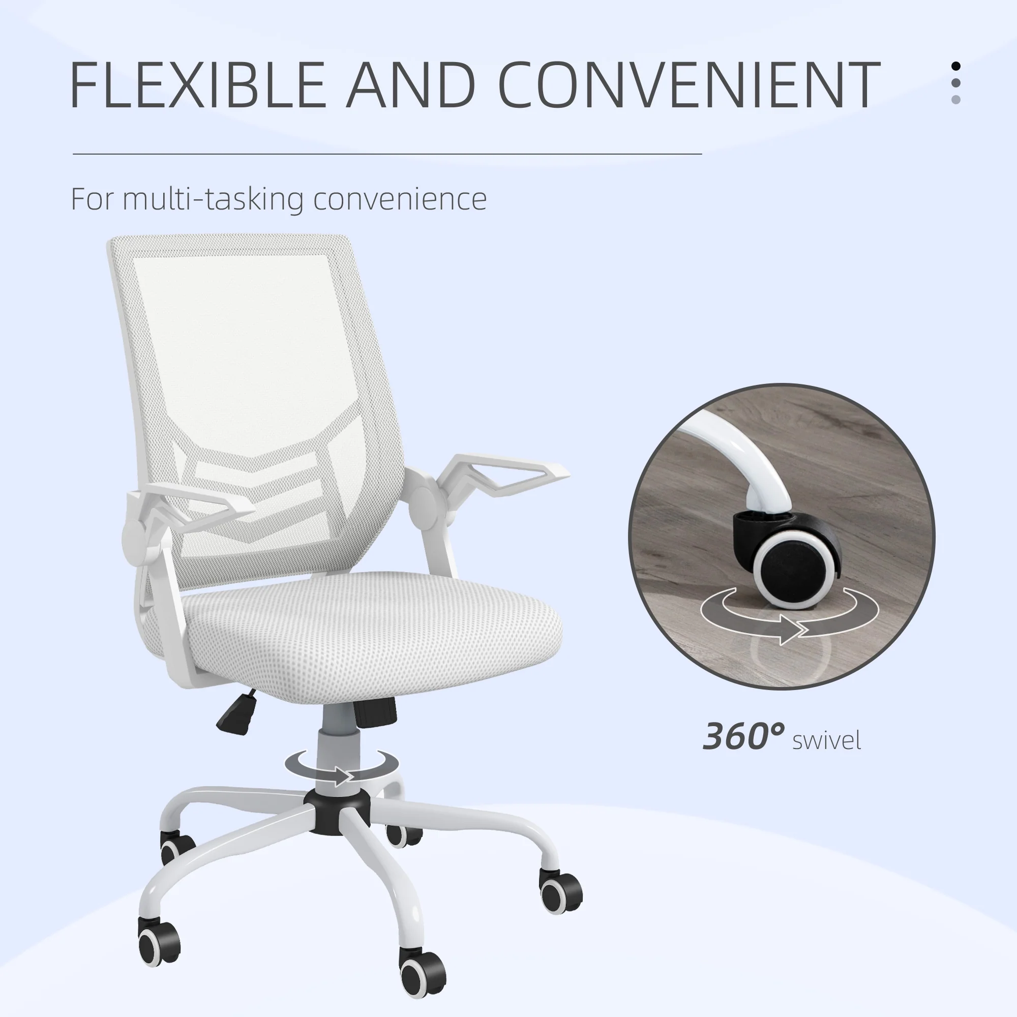 Vinsetto Mesh Swivel Office Chair Task Computer Chair w/ Lumbar Support, White - Image 8
