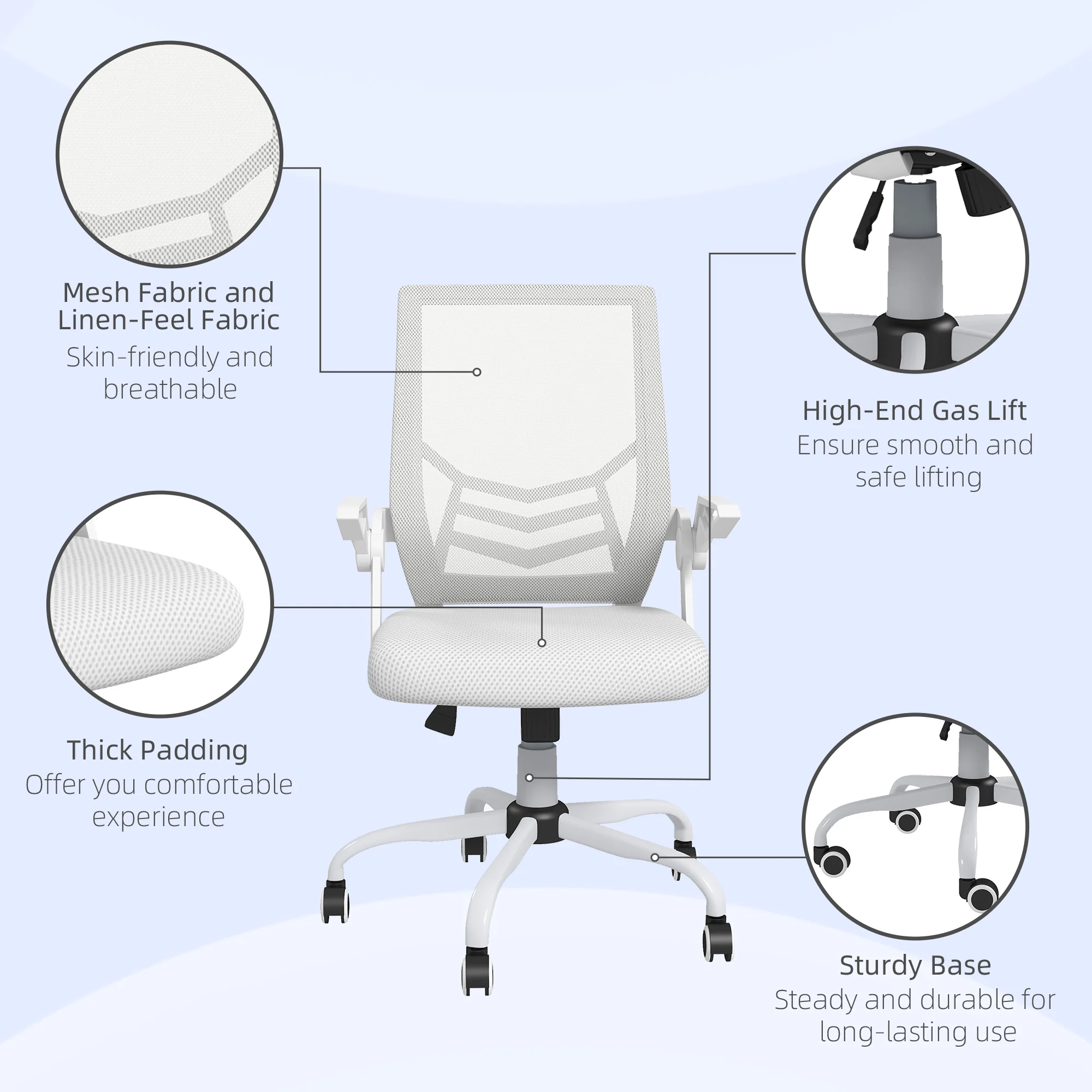Vinsetto Mesh Swivel Office Chair Task Computer Chair w/ Lumbar Support, White - Image 9