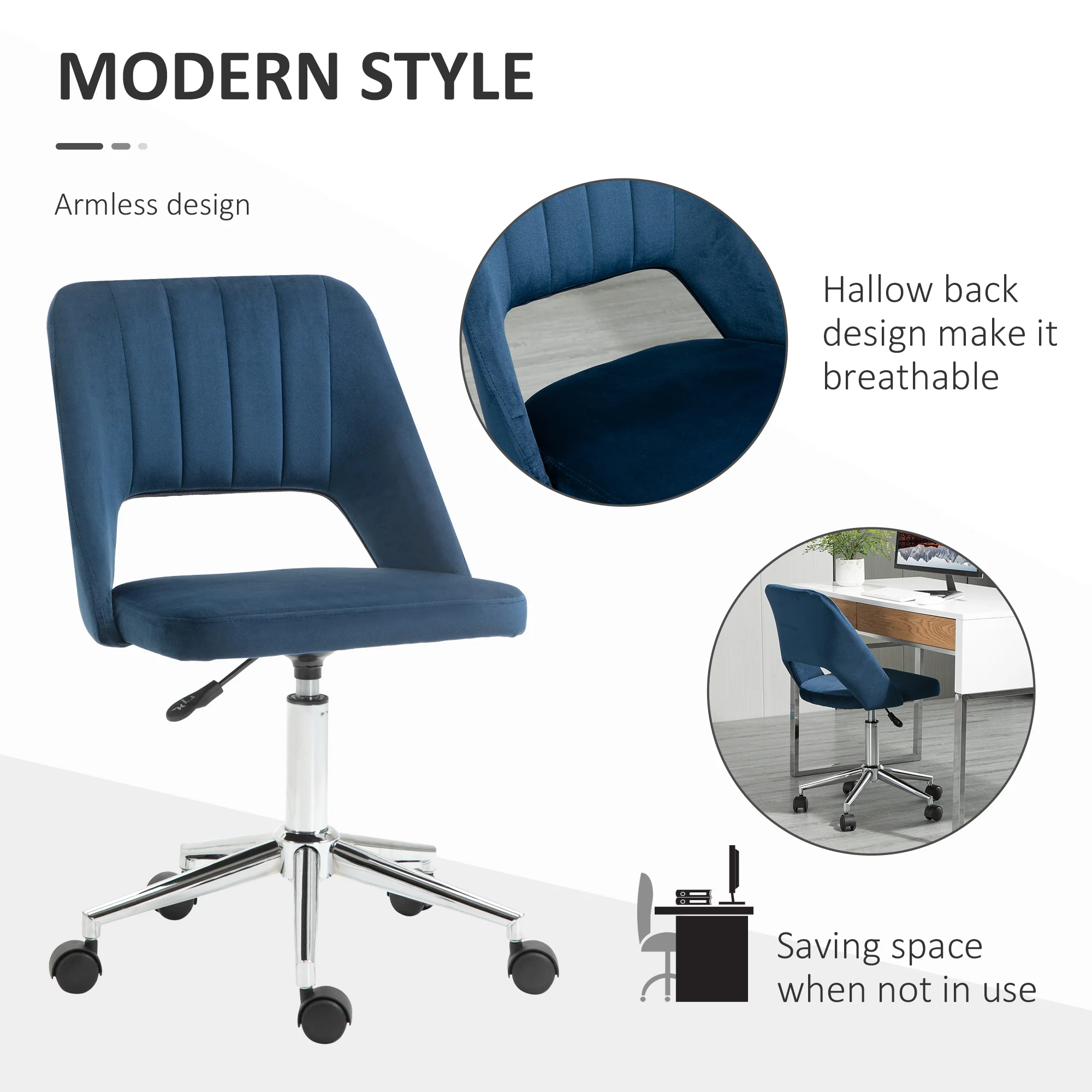 Vinsetto Mid-Back Swivel Home Office Chair Scallop Computer Chair - Image 13