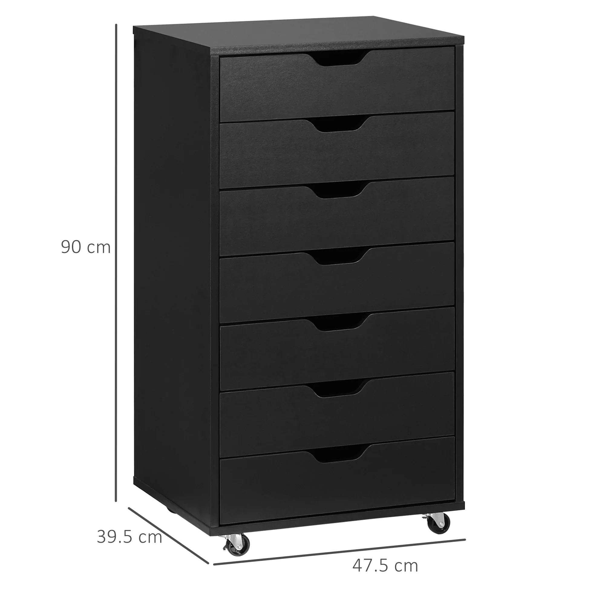 Vinsetto Mobile Filing Cabinet, 7-drawer File Cabinet With Wheels, Black - Image 5