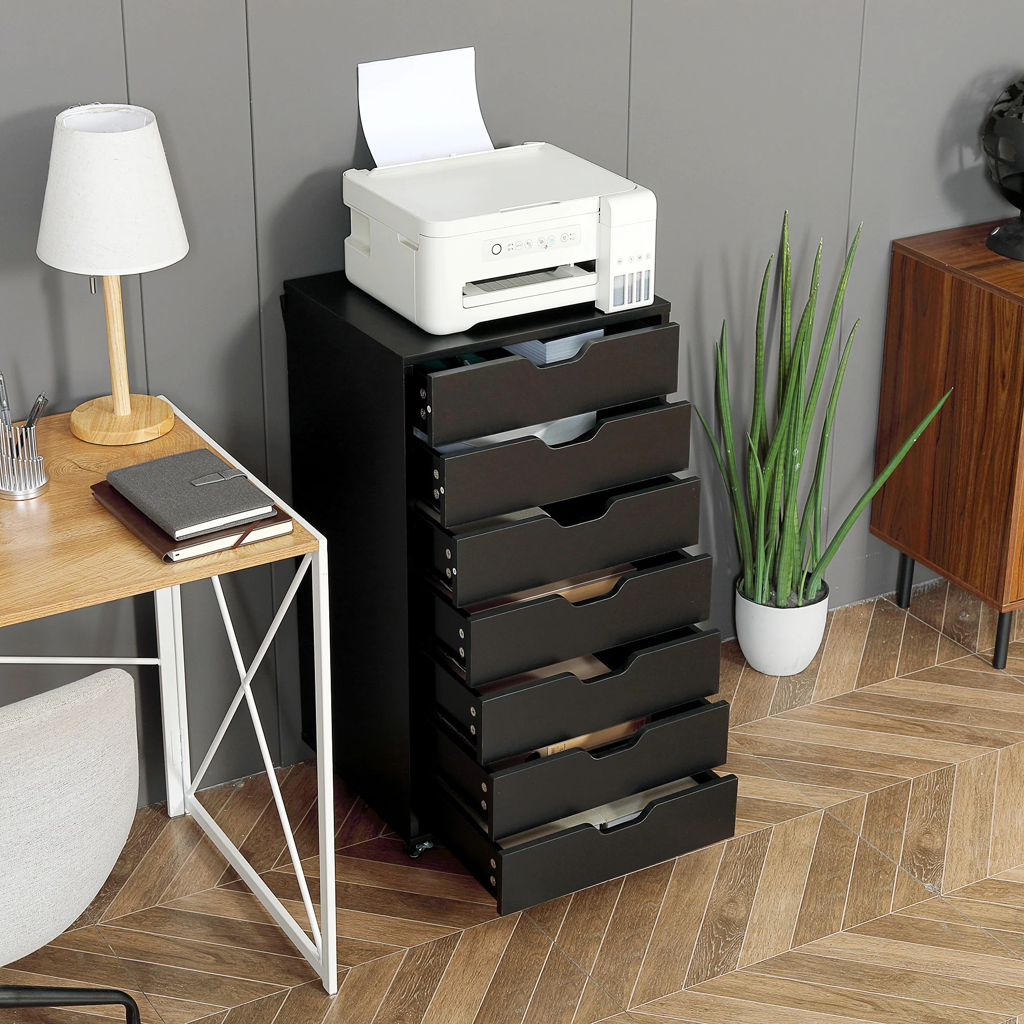 Vinsetto Mobile Filing Cabinet, 7-drawer File Cabinet With Wheels, Black - Image 8