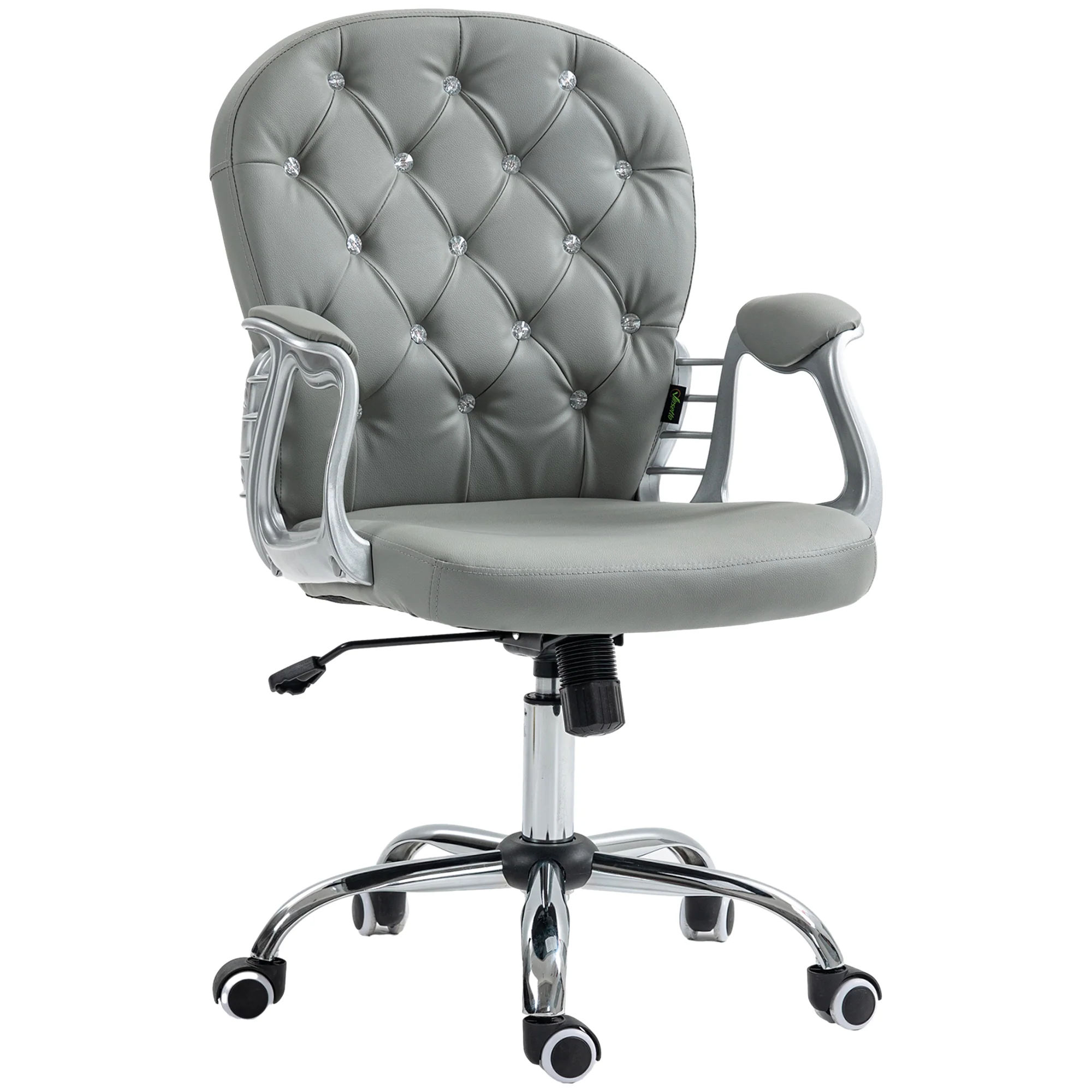 Vinsetto Office Chair PU Diamante Padded Ergonomic 360° Swivel - White/Grey/Pink - Image 10