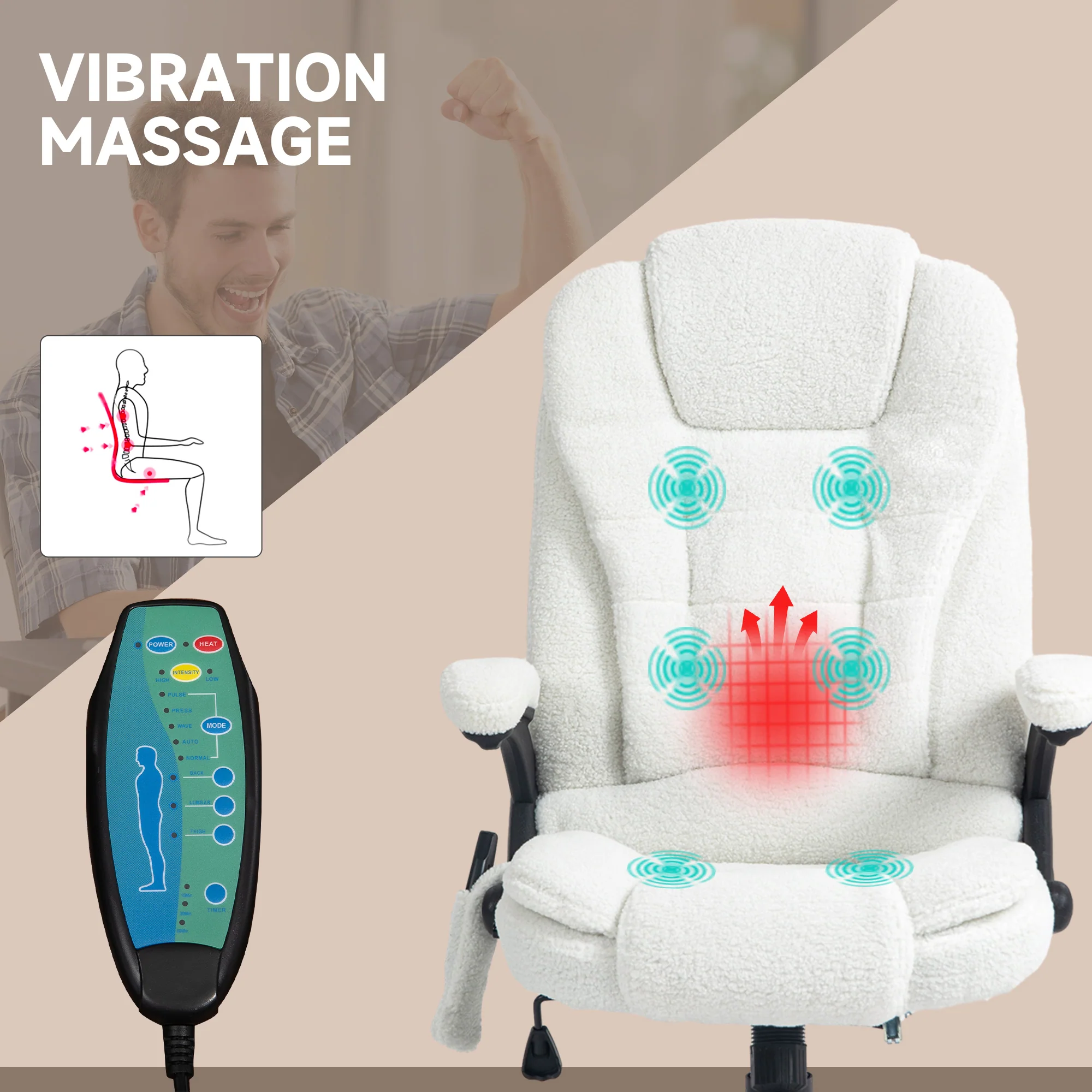 Vinsetto Office Chair W/ Heating Massage Points Relaxing Reclining White - Image 3