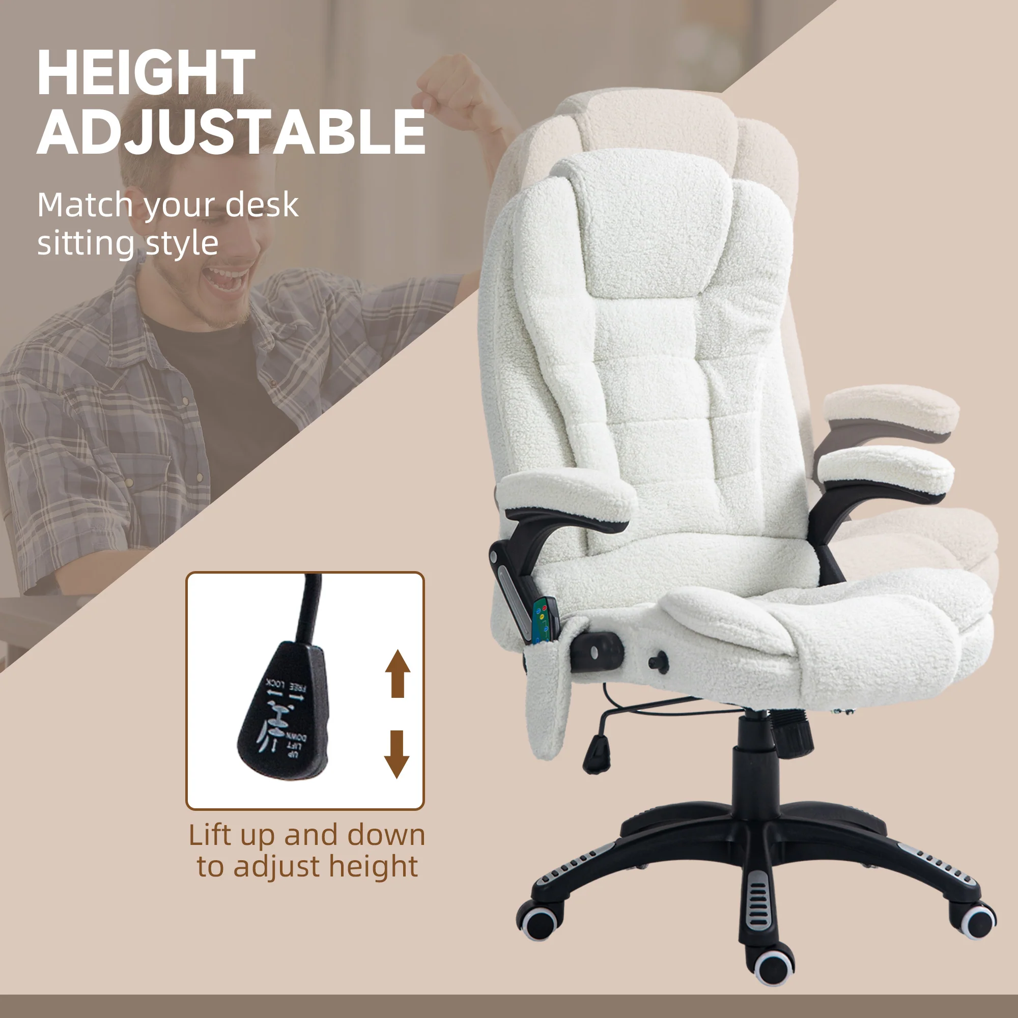 Vinsetto Office Chair W/ Heating Massage Points Relaxing Reclining White - Image 4