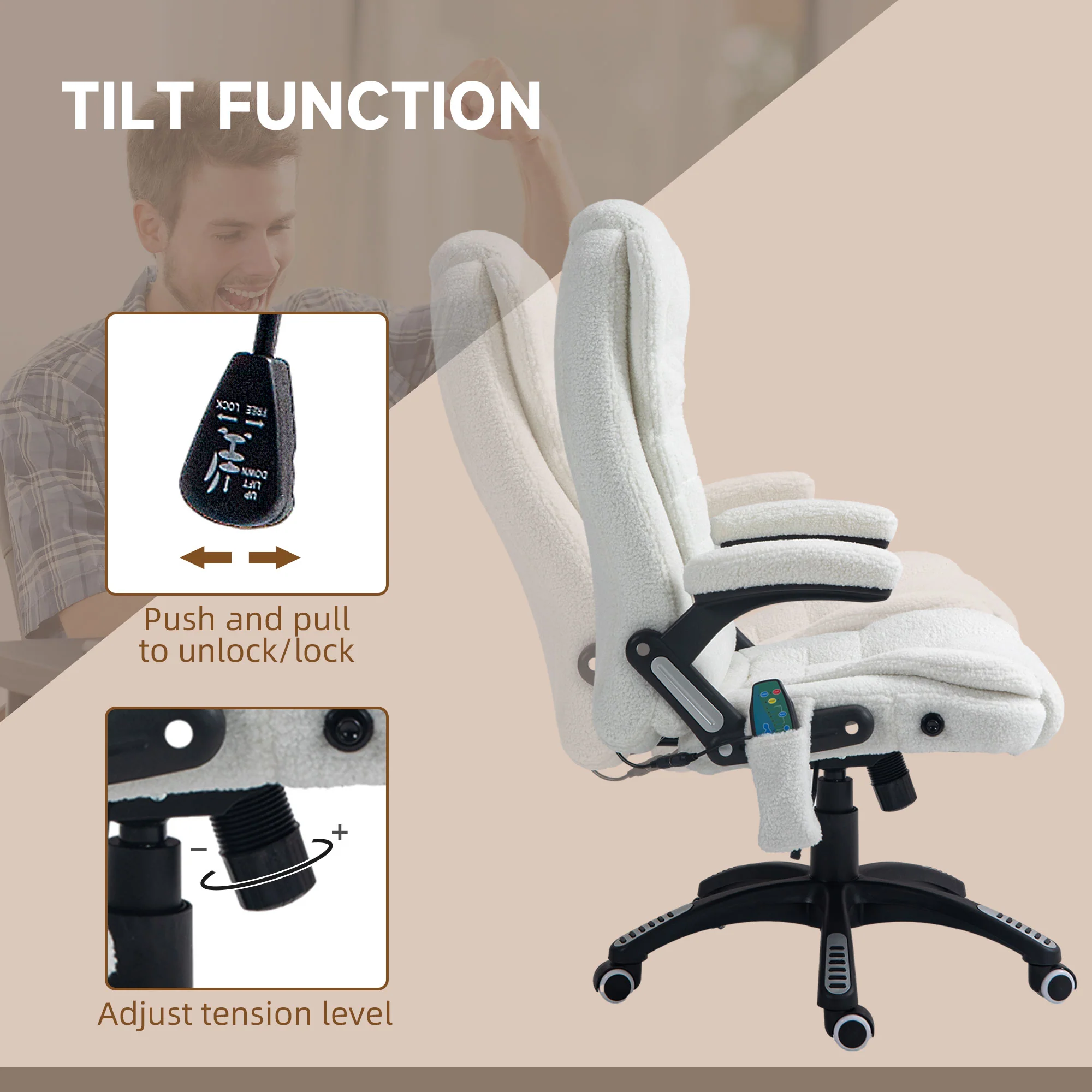 Vinsetto Office Chair W/ Heating Massage Points Relaxing Reclining White - Image 6