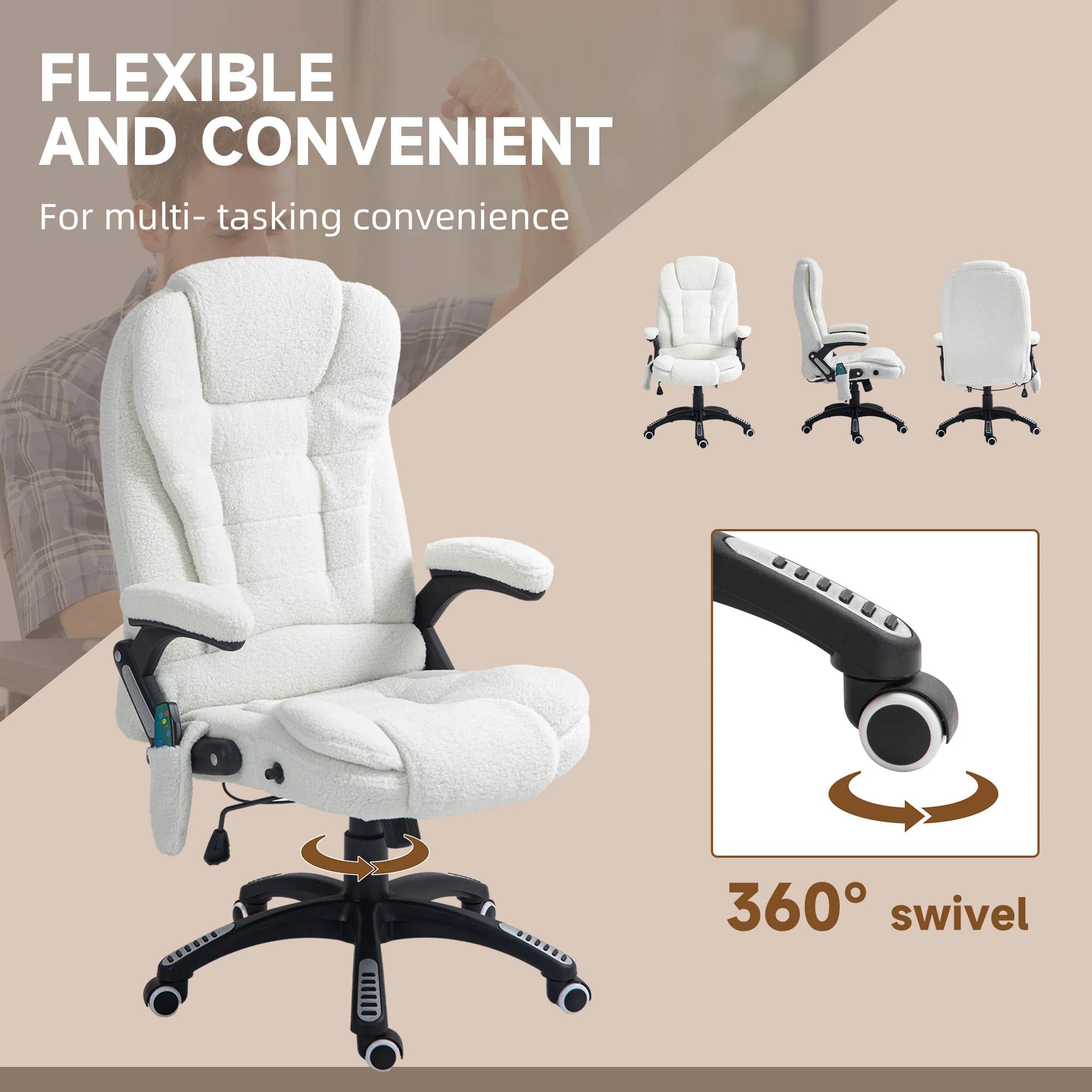 Vinsetto Office Chair W/ Heating Massage Points Relaxing Reclining White - Image 8