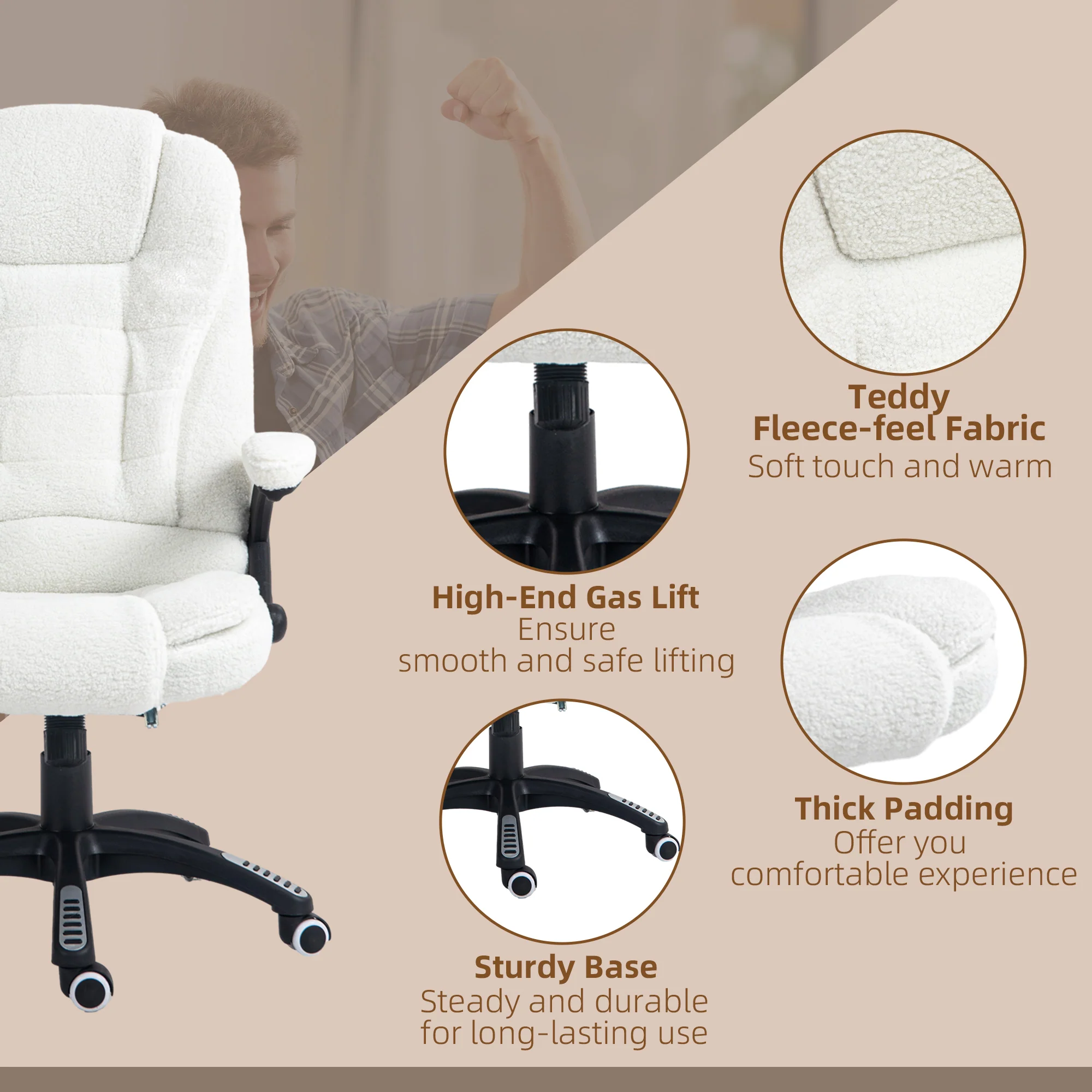 Vinsetto Office Chair W/ Heating Massage Points Relaxing Reclining White - Image 9