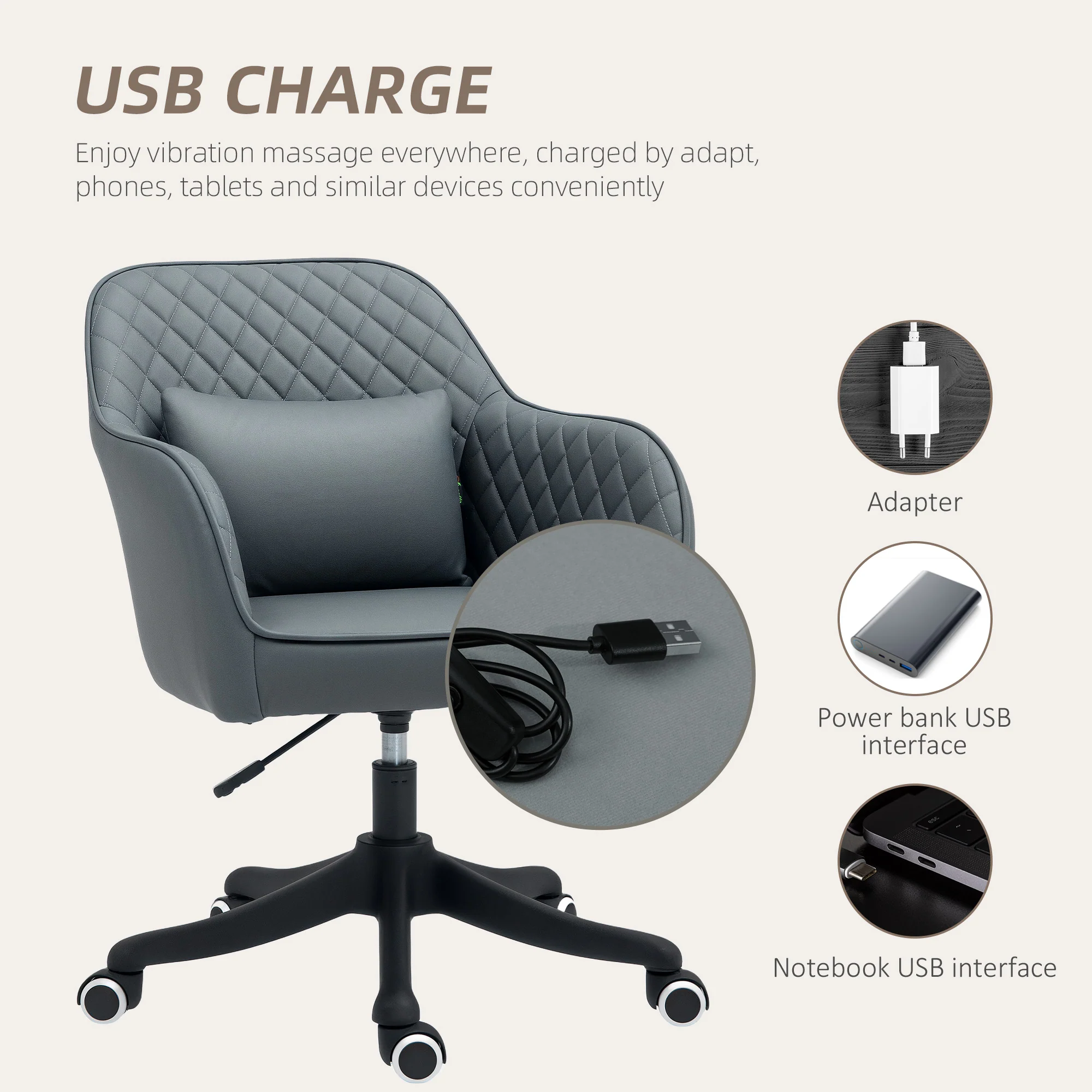 Vinsetto Office Chair with Rechargeable Vibration Massage - Image 12