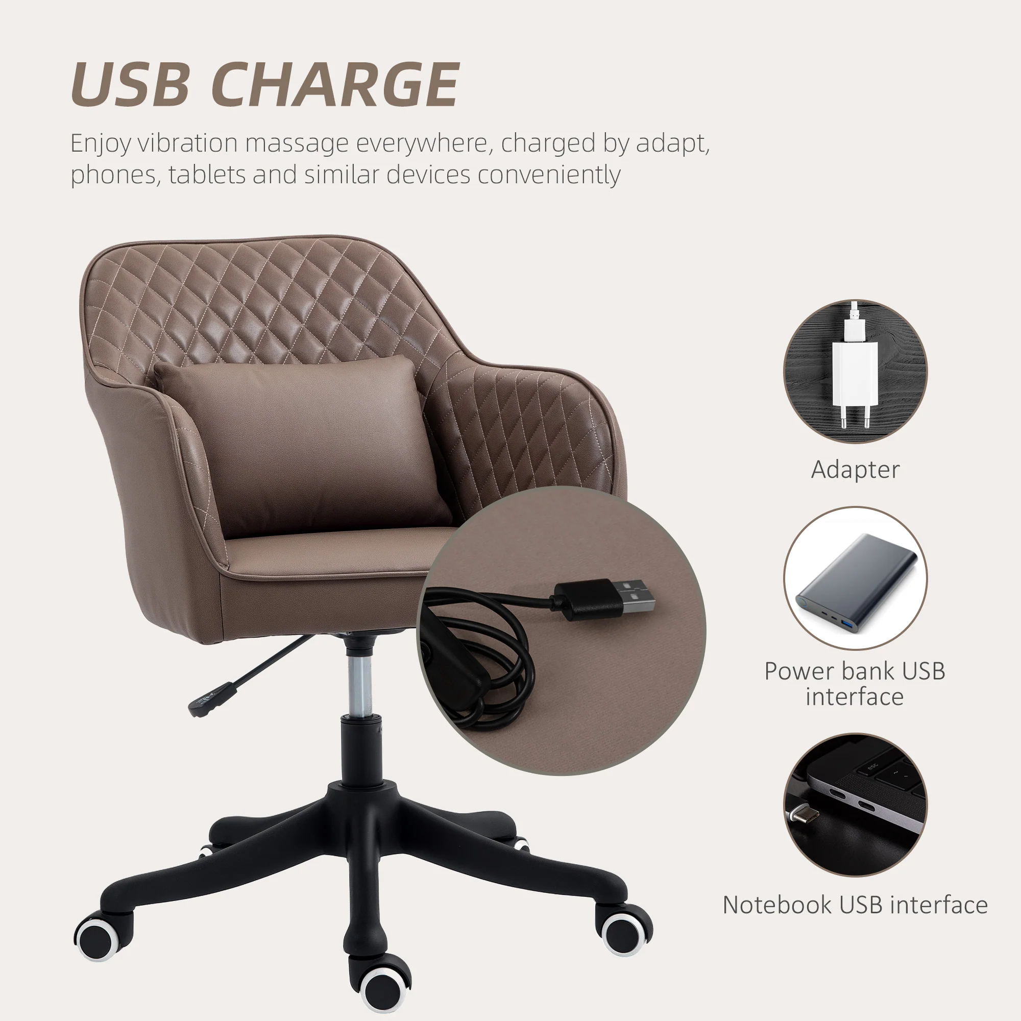 Vinsetto Office Chair with Rechargeable Vibration Massage - Image 3