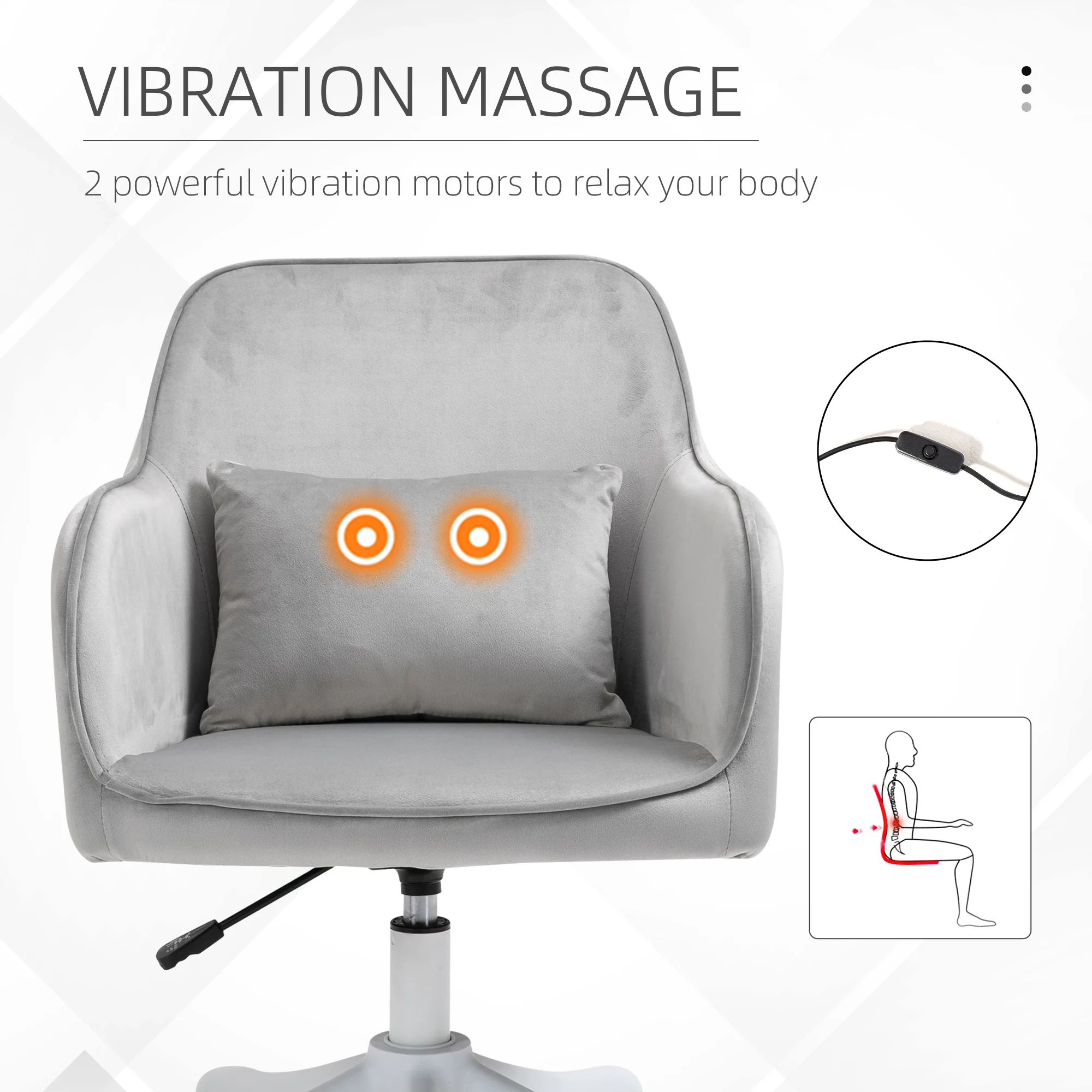 Vinsetto Office Chair with Rechargeable Vibration Massage Lumbar Pillow, Wheels - Image 17
