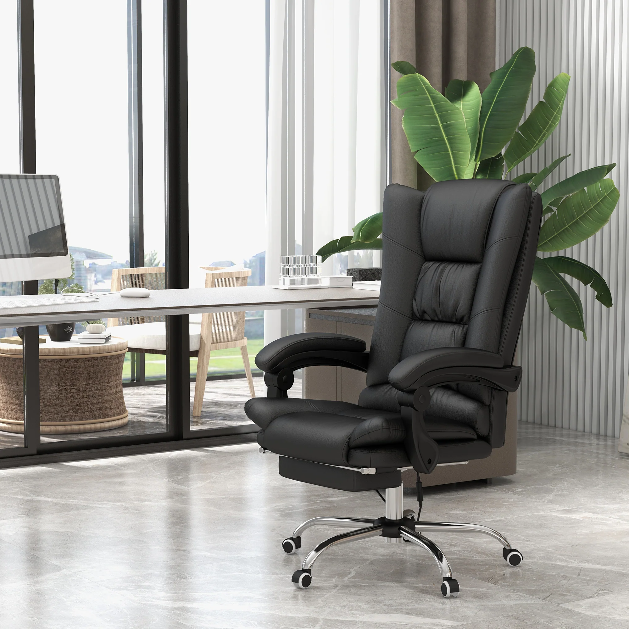 Vinsetto PU Leather Vibration Massage Office Chair With Heat, Black - Image 2