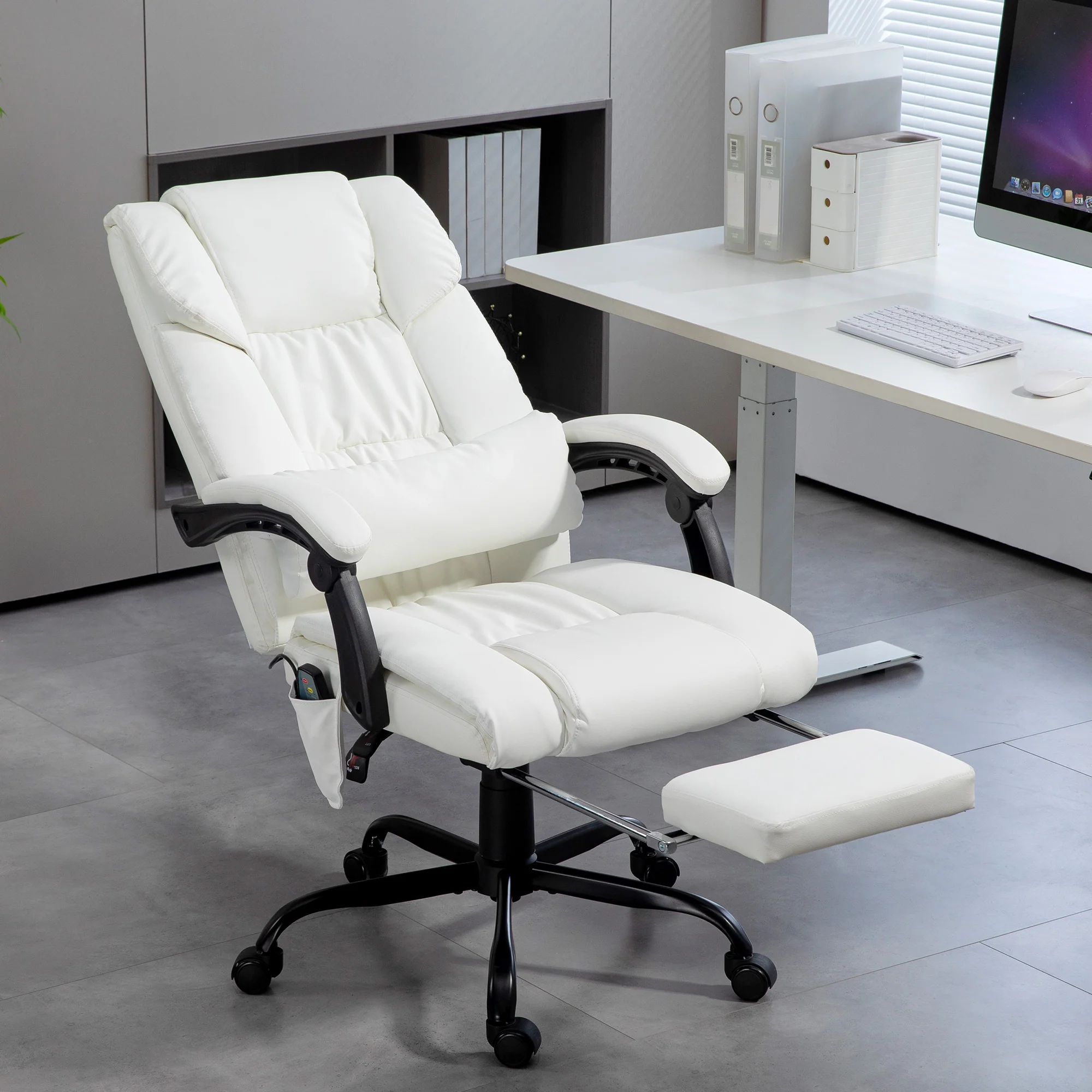 Vinsetto PU Massage Office Chair Height Adjustable Computer Chair White - Image 2