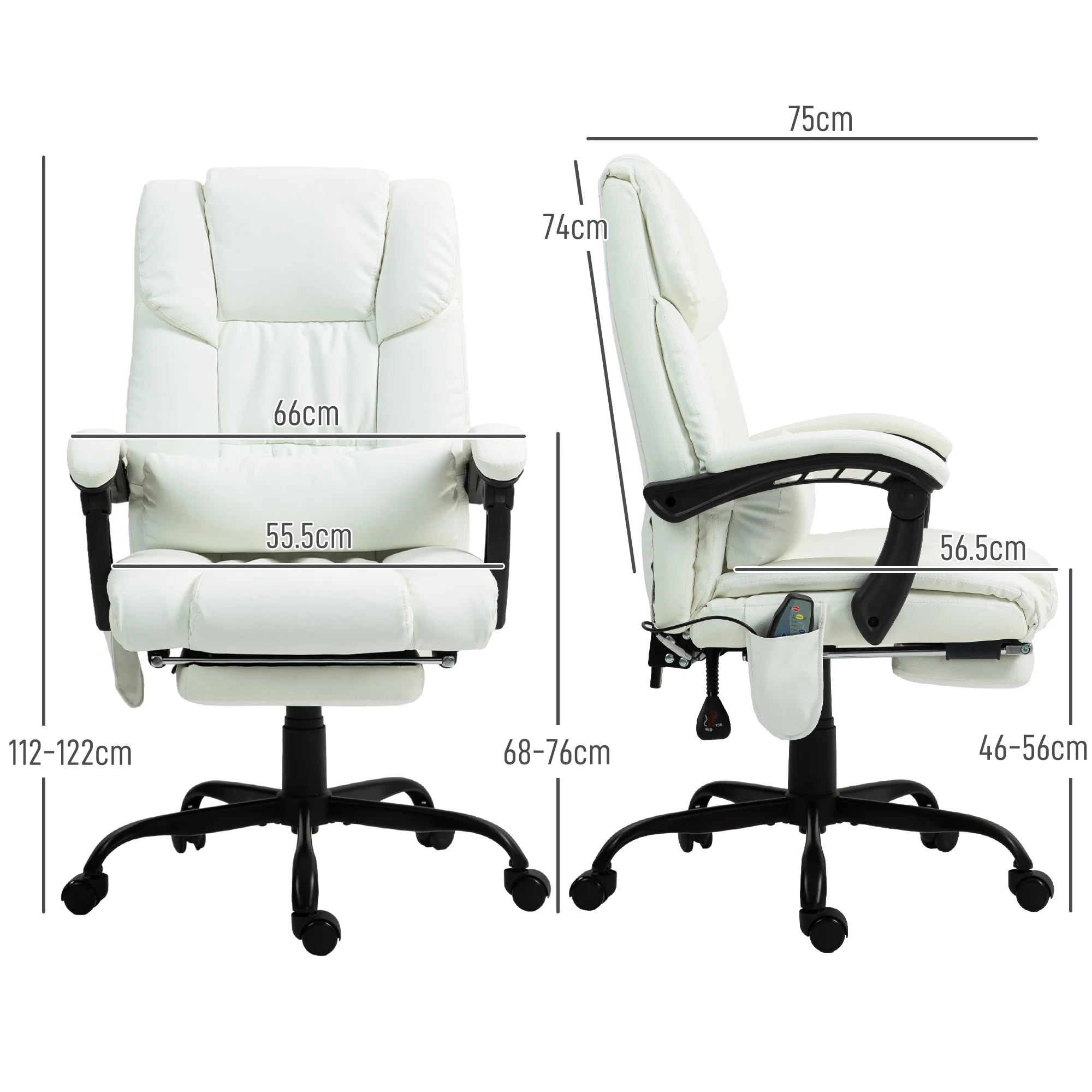 Vinsetto PU Massage Office Chair Height Adjustable Computer Chair White - Image 5