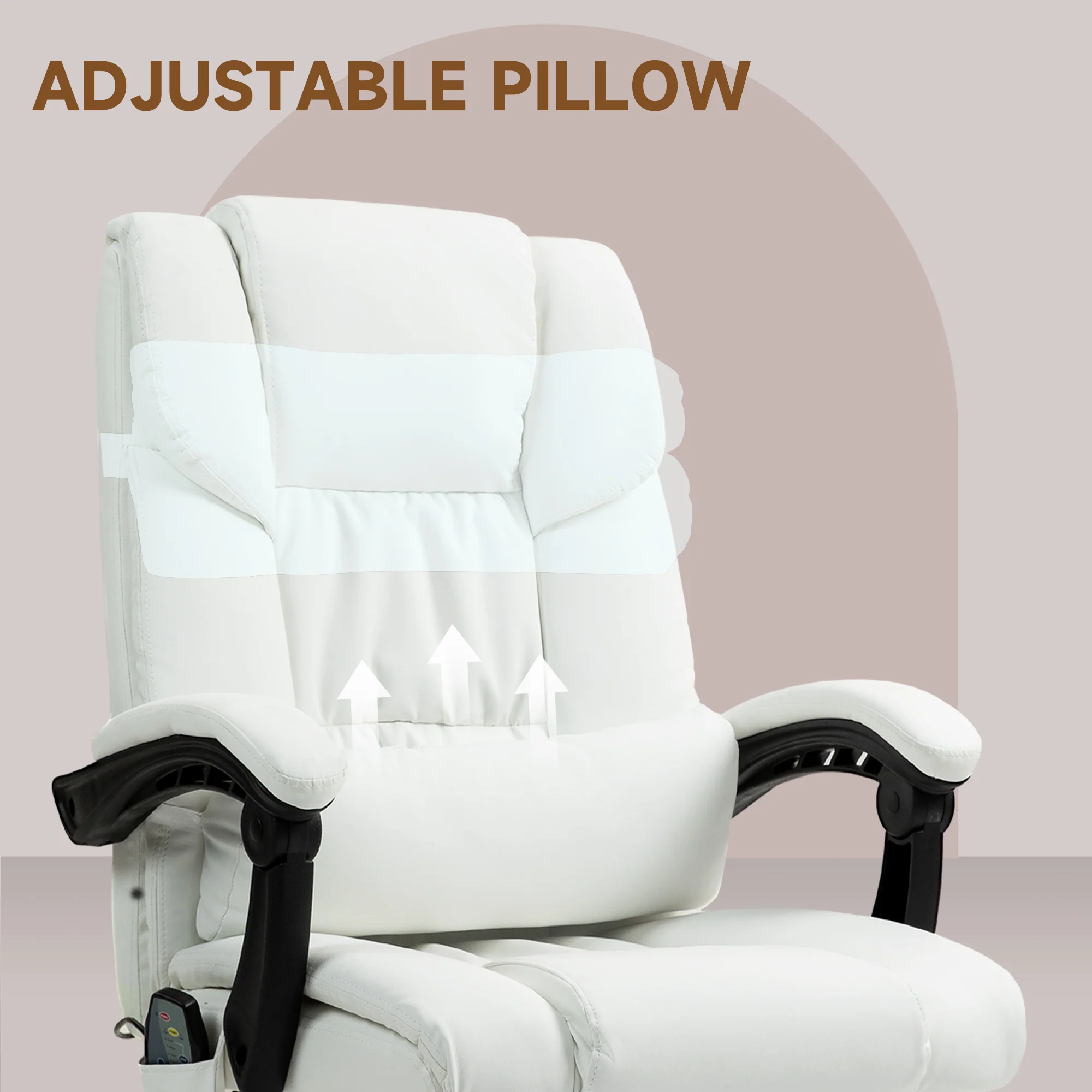 Vinsetto PU Massage Office Chair Height Adjustable Computer Chair White - Image 7